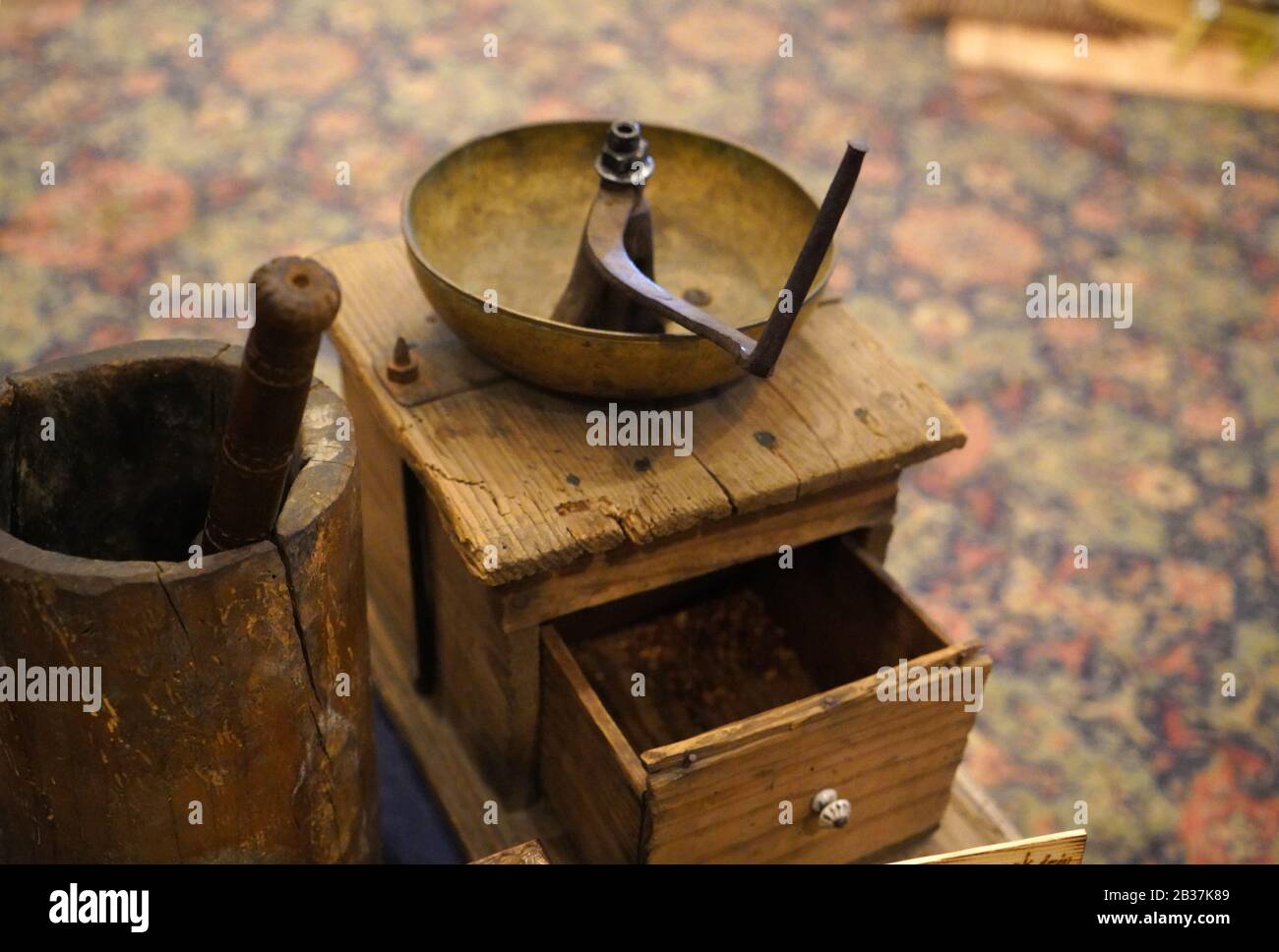 Oldfashioned manual coffee making tools Stock Photo Alamy