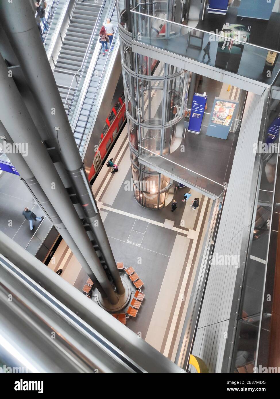 Berlin, Germany - April 29, 2019: The beautiful multi level Berlin Hauptbahnhof main train station in Germany. Stock Photo
