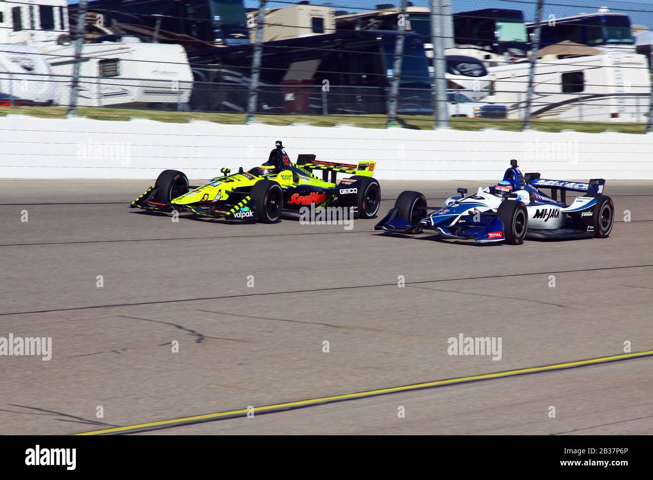 Newton Iowa, July 19, 2019: 18 Sebastien Bourdais, France, Dale Coyne Racing, on race track during practice session for the Iowa 300 Indycar race. Stock Photo