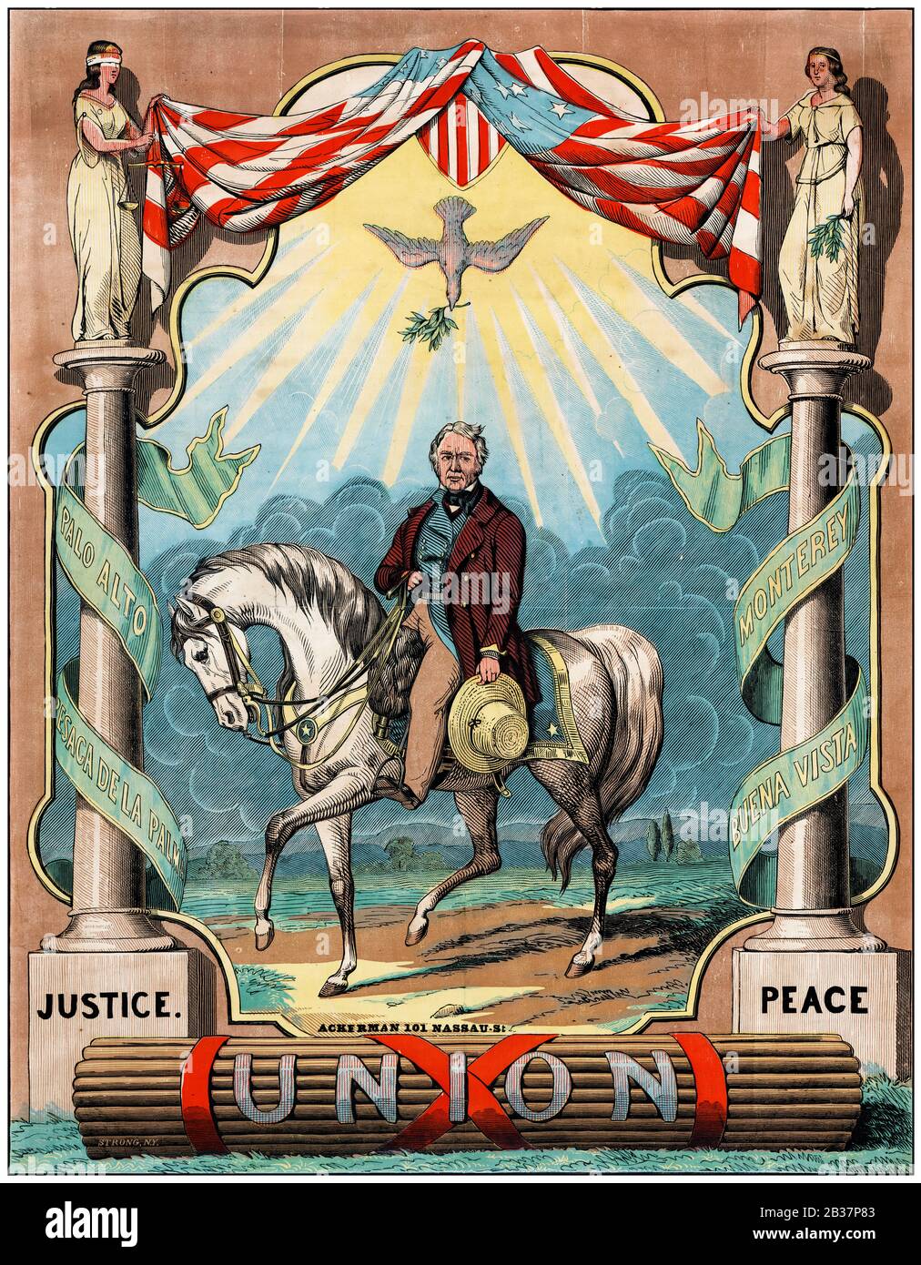 Union, a Presidential campaign poster for Democratic Party nominee  Zachary Taylor (1784-1850), poster by Thomas W Strong, 1848 Stock Photo