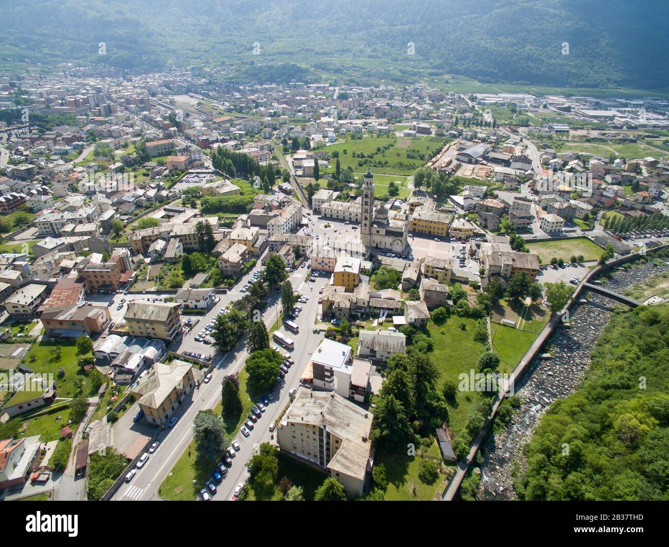 Tirano - Valtellina (IT) - View of the Basilica from above Stock Photo