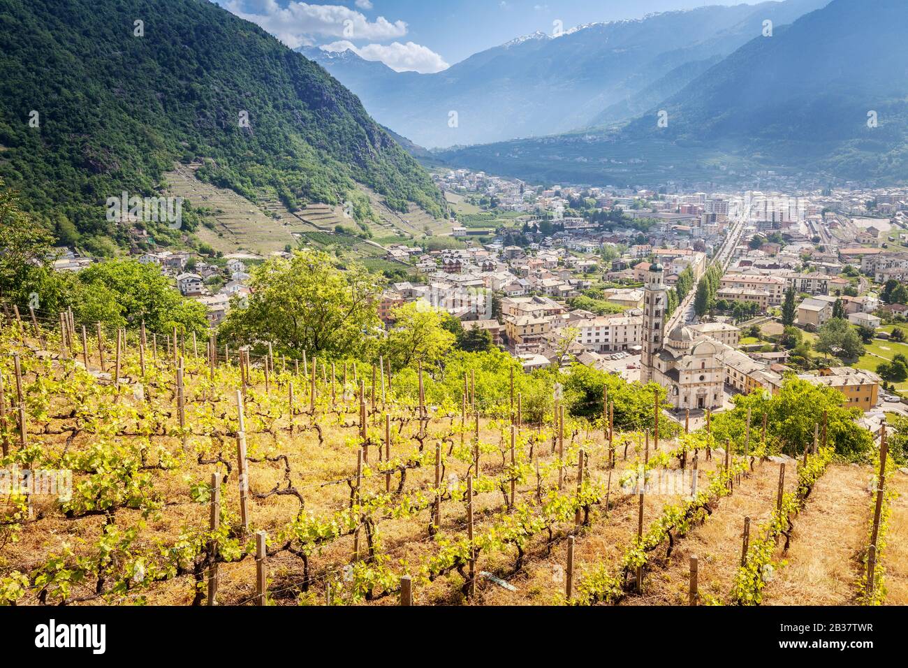 Tirano - Valtellina (IT) - View of the Basilica from above Stock Photo