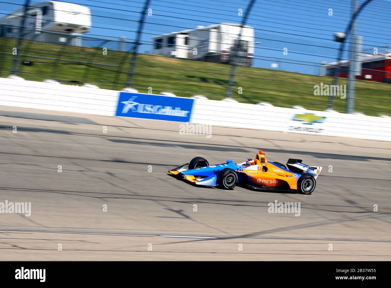 Newton Iowa, July 19, 2019:  Felix Rosenqvist, Sweden, on race track during practice session for the Iowa 300 Indycar race. Stock Photo