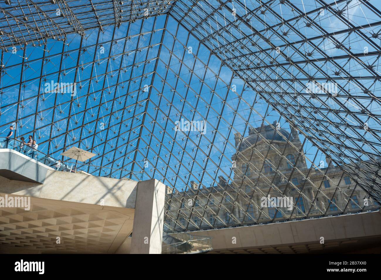 Interior view of the famous glass pyramid of the Louvre museum in Paris, France Stock Photo