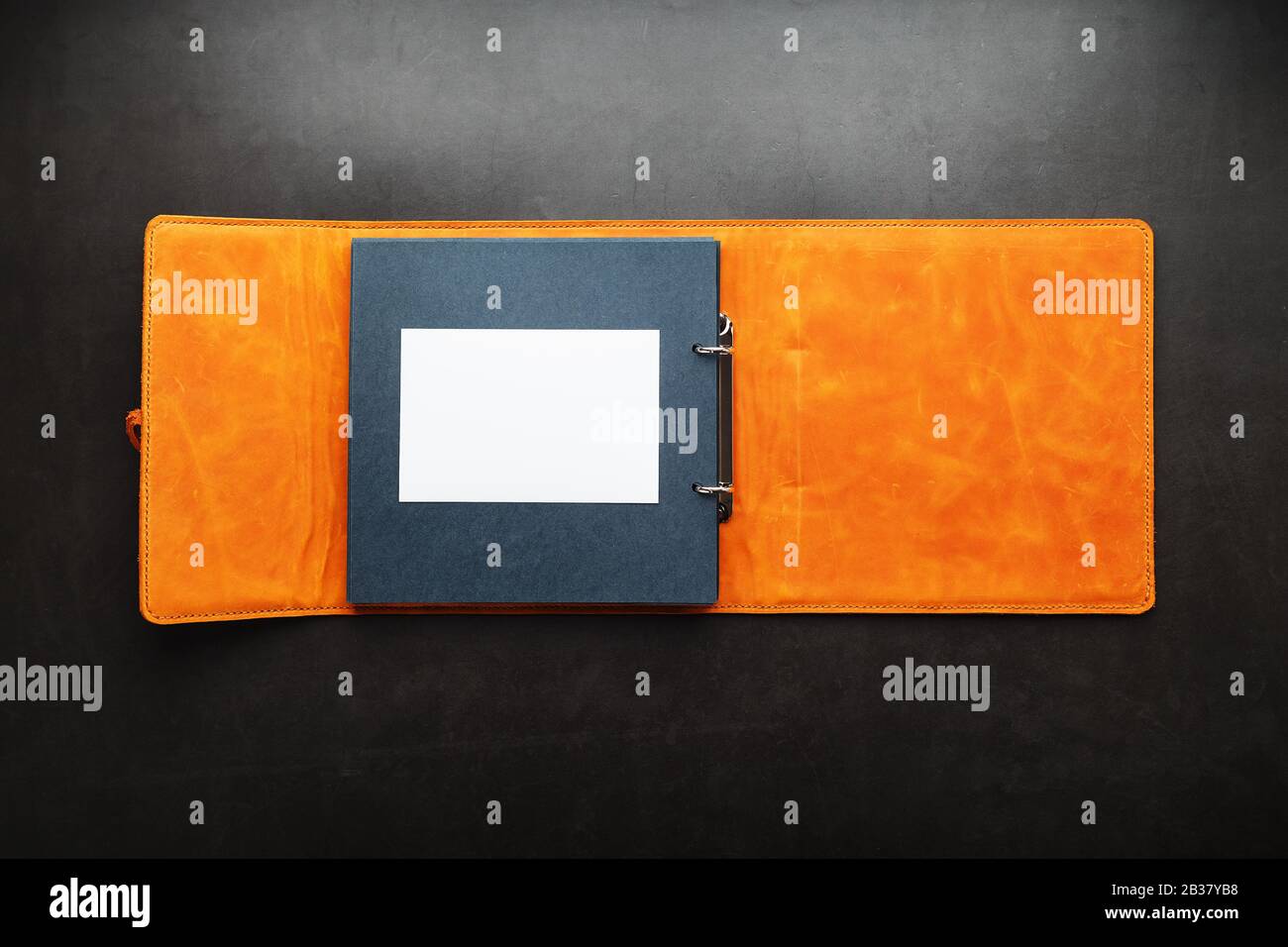 Open photo Album with empty space for photos, white frames on black ...
