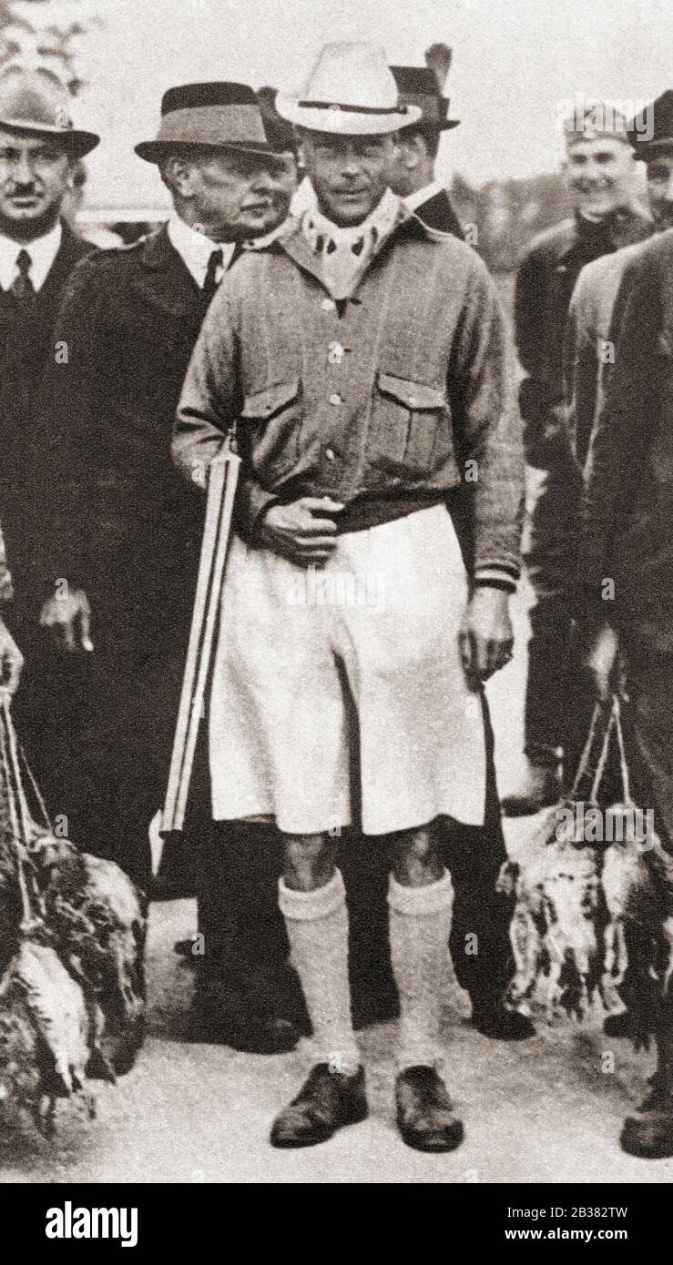 King Edward VIII, seen here in Styrian costume whilst at a partridge shoot in Lower Austria.  Edward VIII, later Duke of Windsor, 1894 –  1972. From The Coronation Souvenir Book, published 1937. Stock Photo