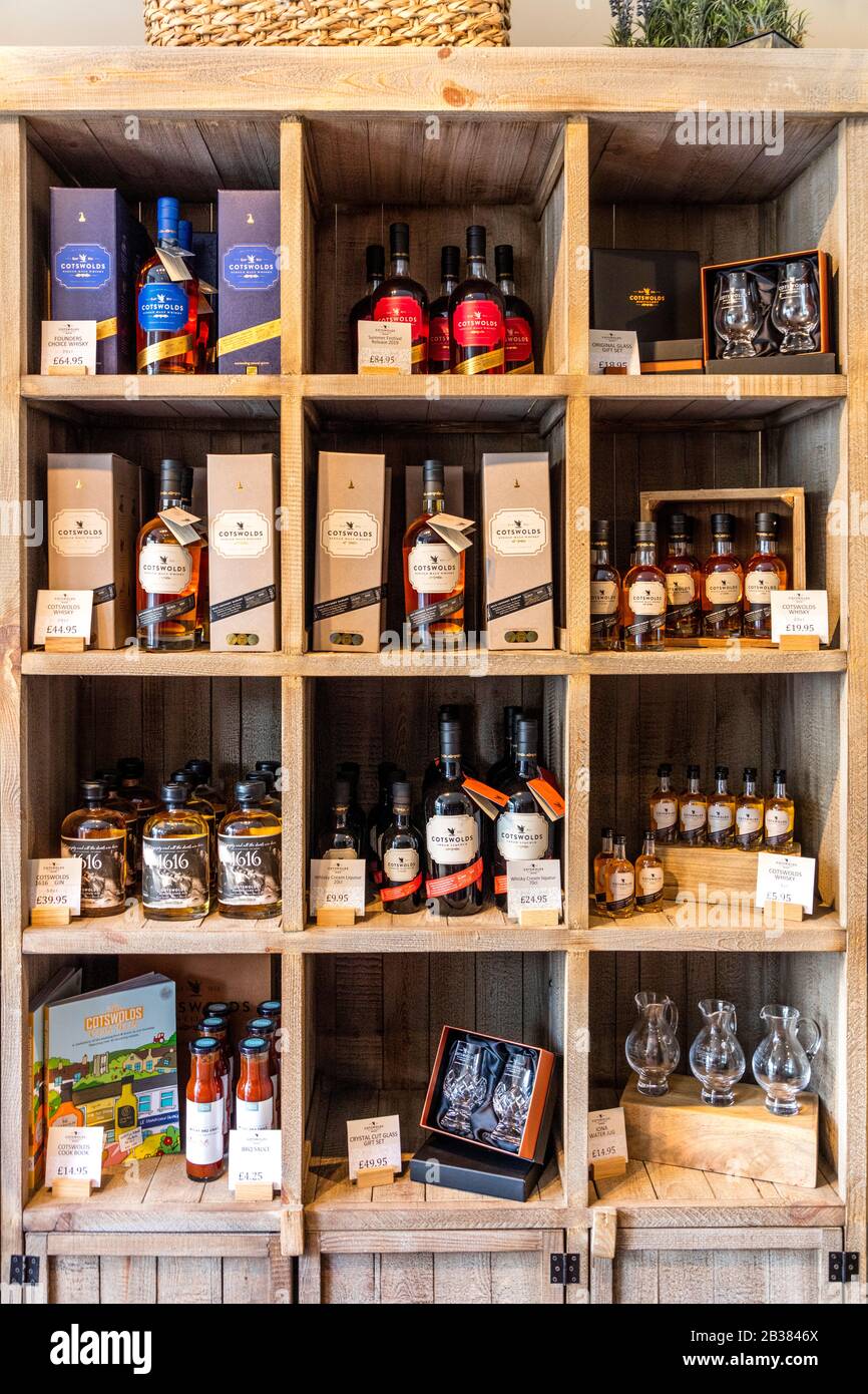 Whiskey, Gin and other spirits on display from Cotswolds Distillery on