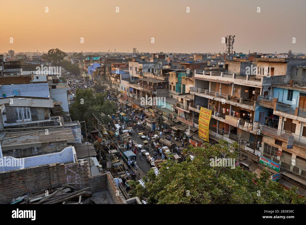 areal view on Swami Vivekanand Marg road and Old Dehli spice market, Delhi, India Stock Photo