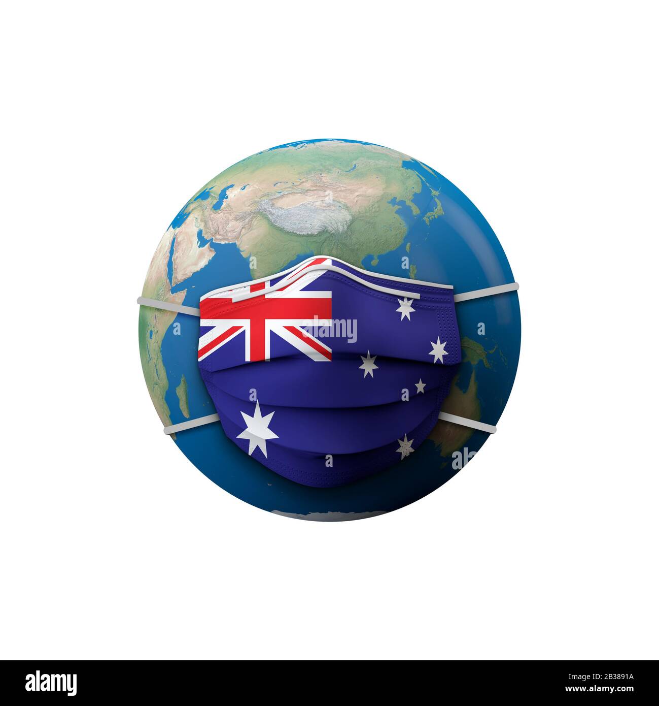 Australia flag protective medical mask. 3D Rendering Stock Photo