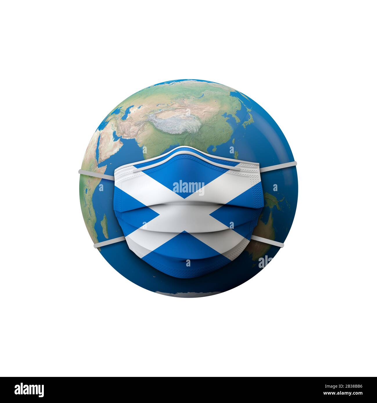 Scotland flag protective medical mask. 3D Rendering Stock Photo