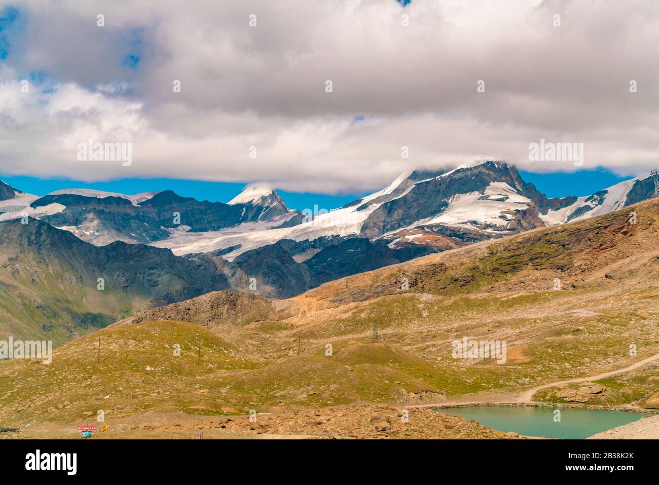 View from Gornergrat with lake and mountain Alps Stock Photo