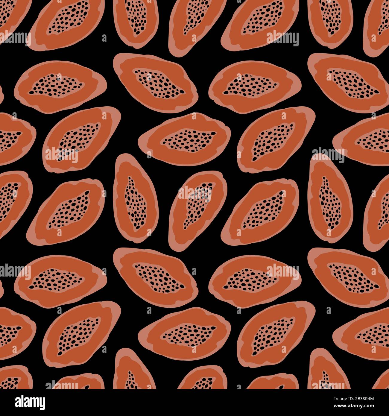 Seamless pattern with raw papaya on black background. Simple hand drawn ...