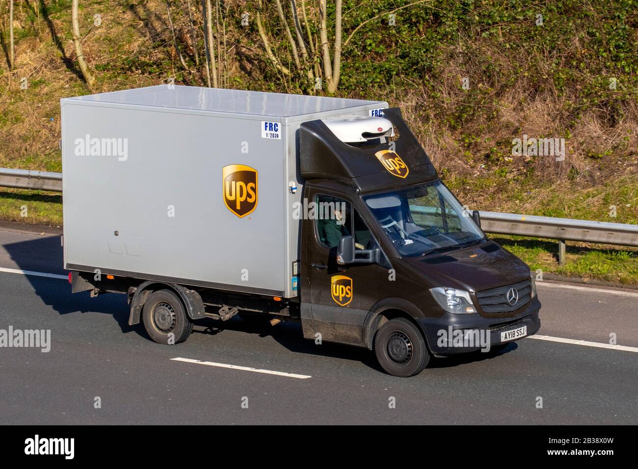 Ups Box Van United Parcel Service Is An American Multinational Package Delivery And Supply Chain Management Company Mercedes Benz Sprinter Van Travelling On The M6 Motorway Uk Stock Photo Alamy