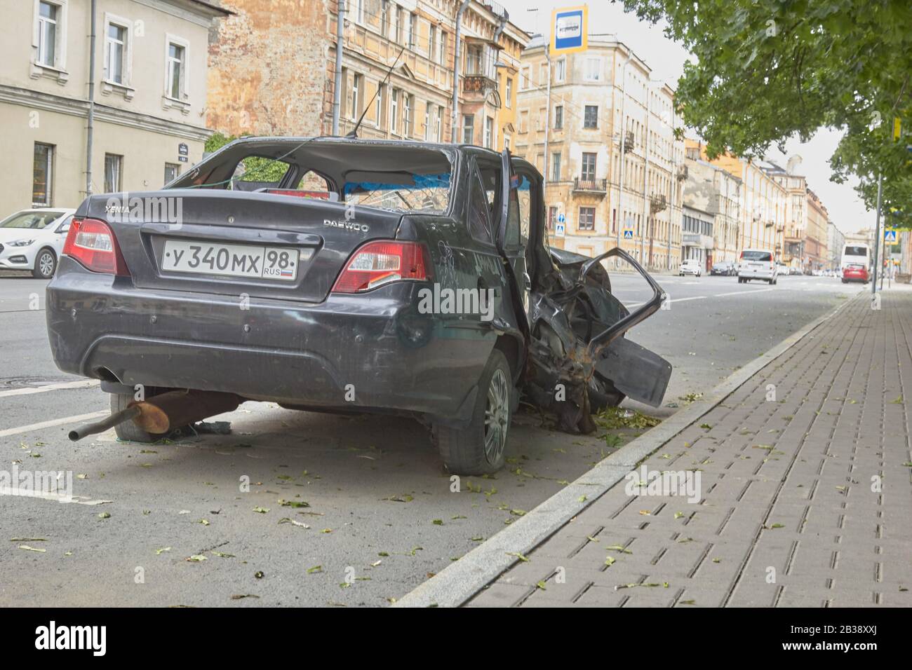 Saint Petersburg, Russia-June 08, 2019: a crashed car is a typical accident in the city. Stock Photo
