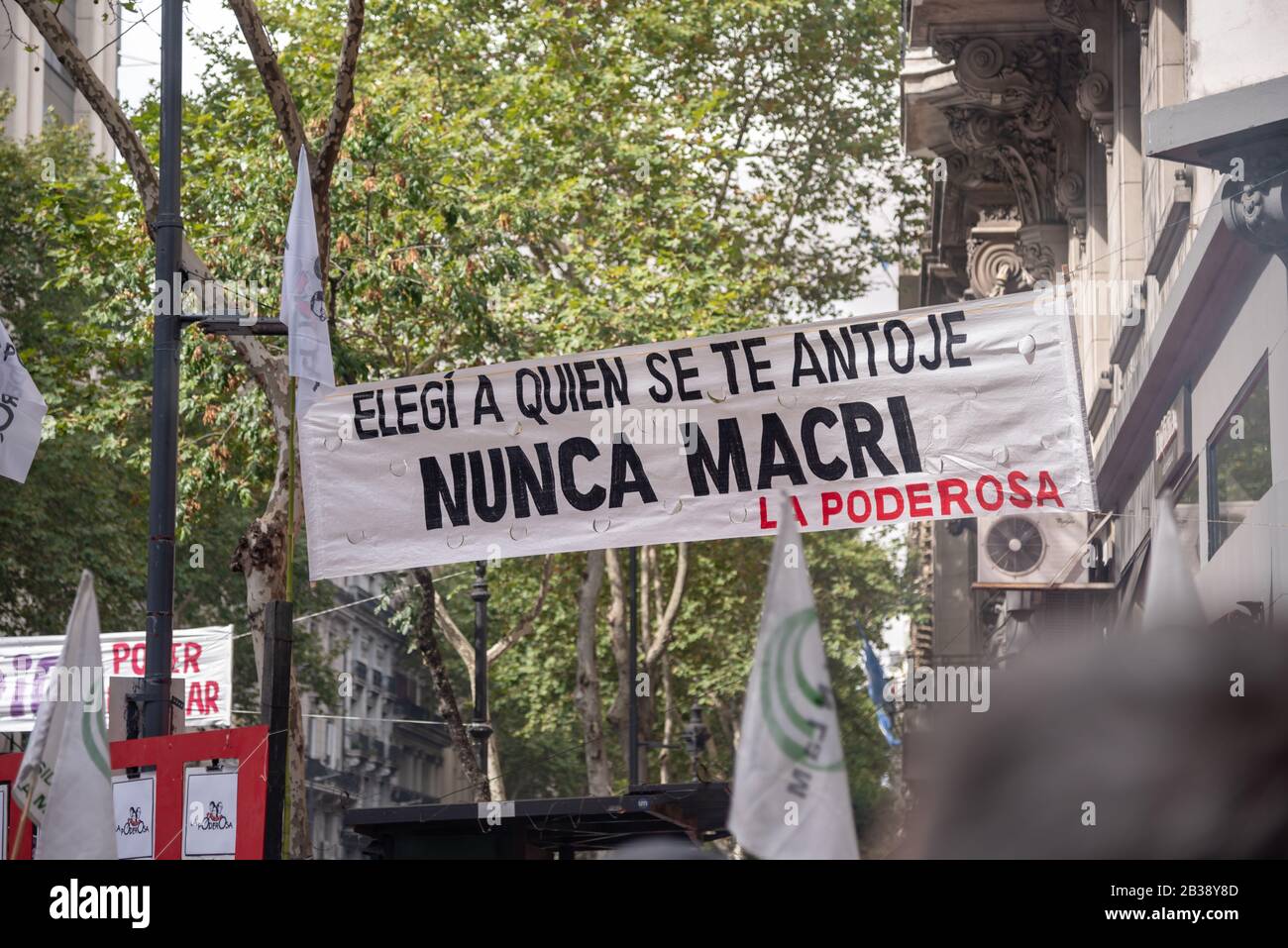 Buenos Aires, Argentina; March 24, 2019: A sign that says 'Choose whomever you want, never Macri' at the Popular manifestation for 43 years of the put Stock Photo