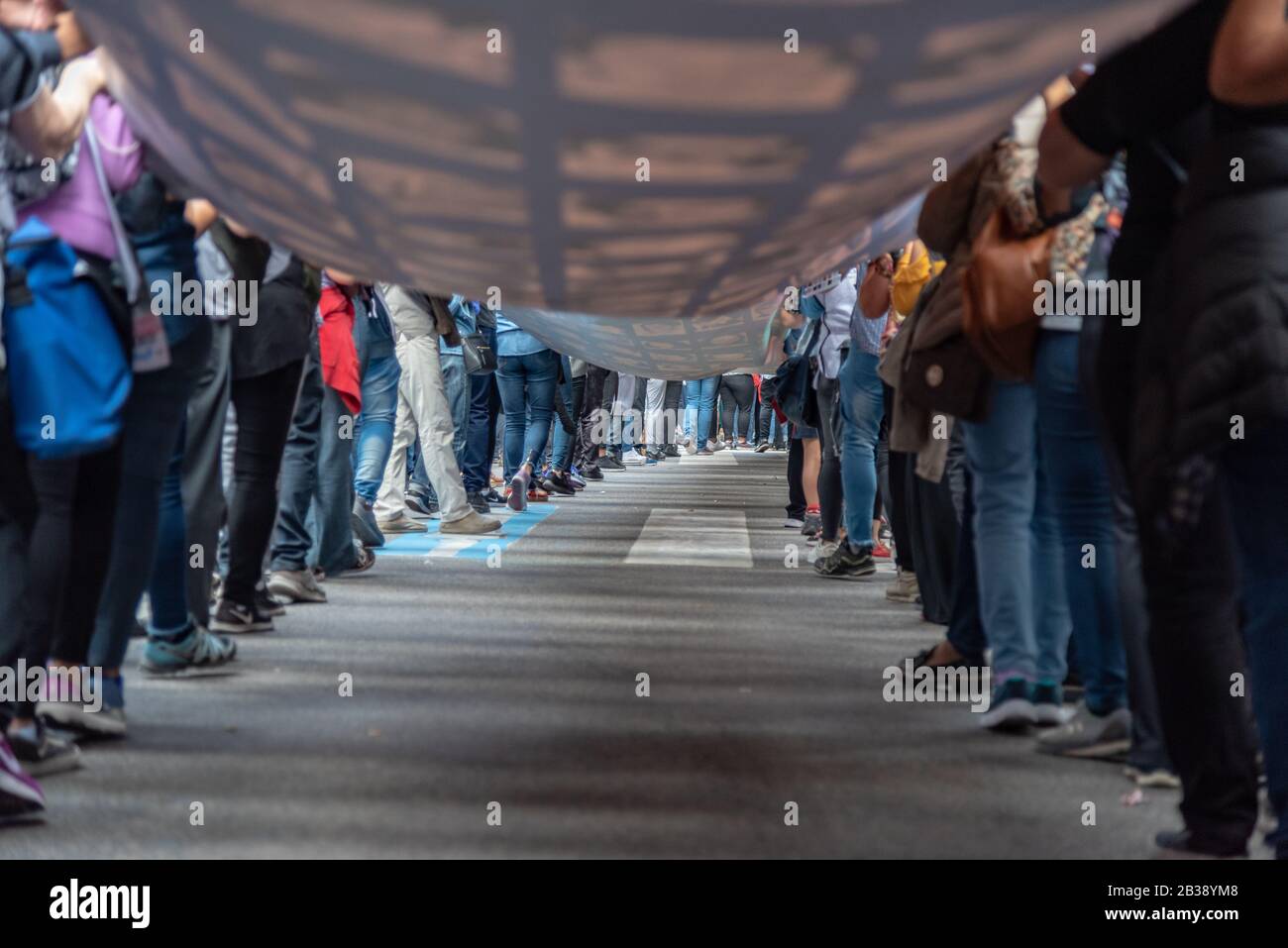 Down the 30000 disappeared flag on the popular manifestation during the National Day of Memory, Truth and Justice that recall those 30000 desappeared Stock Photo