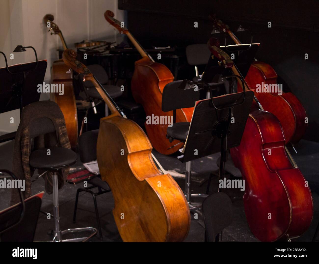 String instruments . Violin, viola and cello orchestra instrument. Classical music instruments