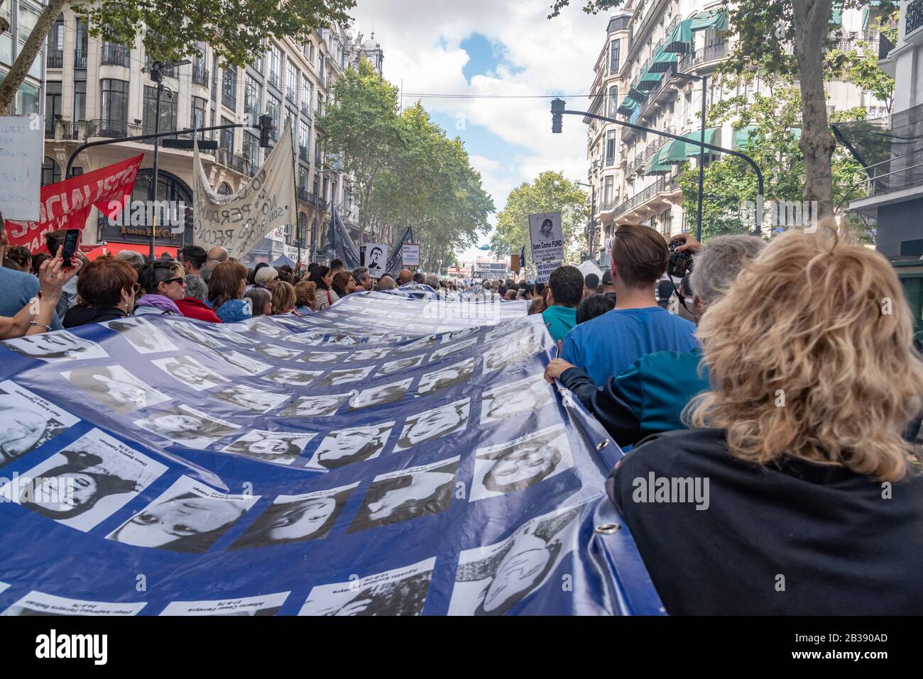 Buenos Aires, Argentina; March 24, 2019: The 30000 disappeared flag on the popular manifestation for 43 years of the putsch during the National Day of Stock Photo