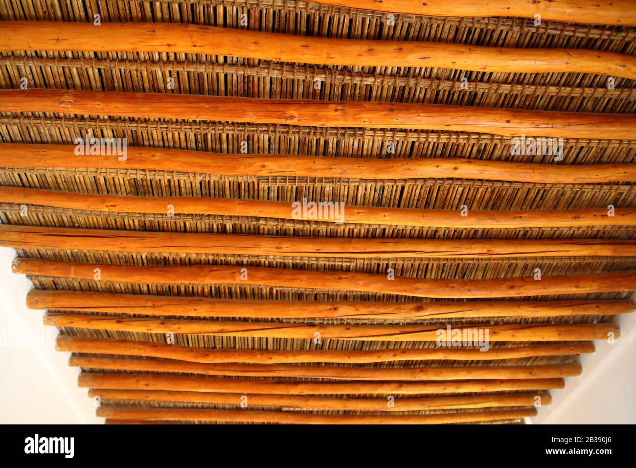 Wooden ceiling with woven straw Stock Photo Alamy