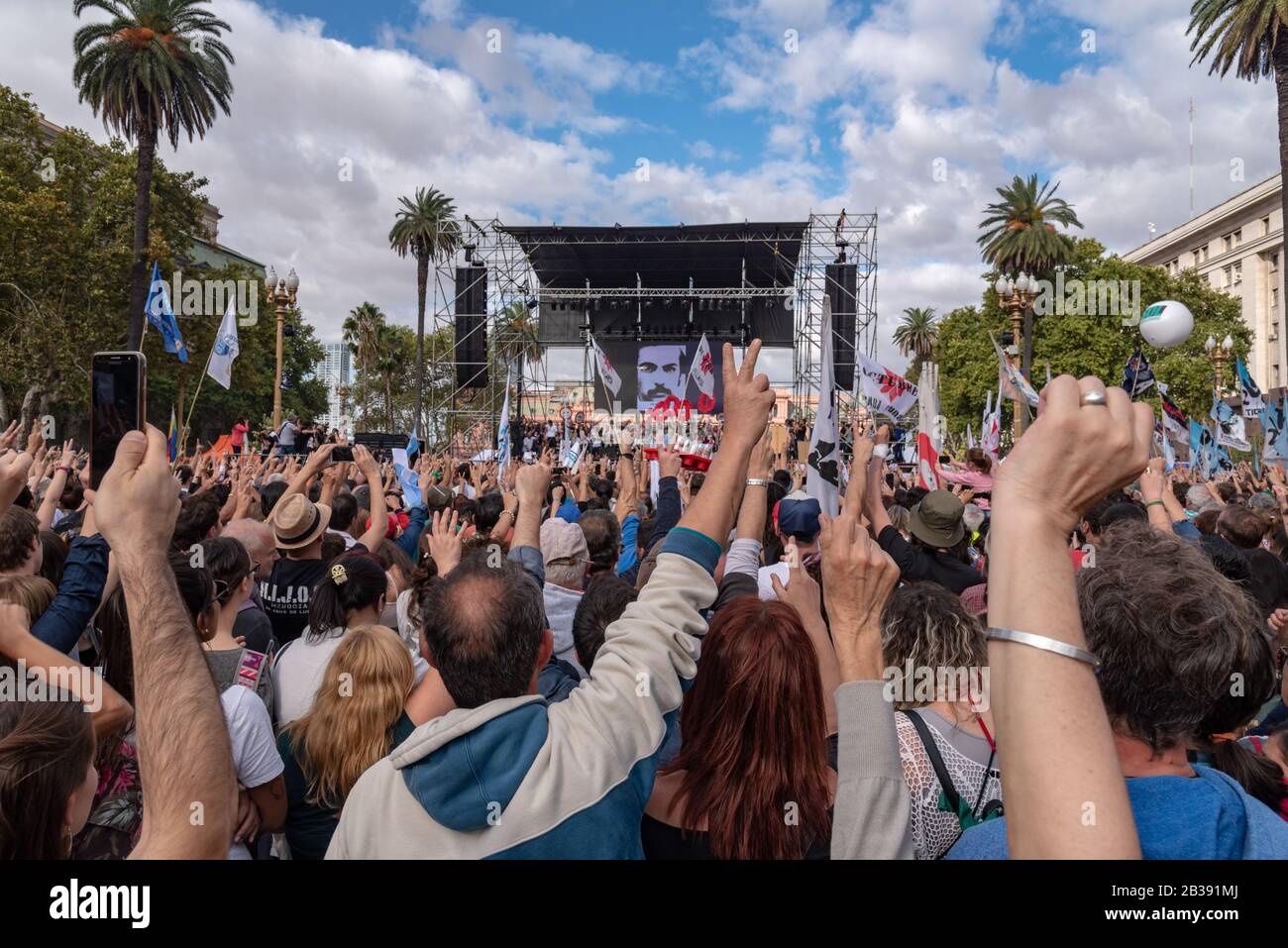 Buenos Aires, Argentina; March 24, 2019: A view of the stage with mothers and sons of the desappeared collegues on the 1976 putsch, at the popular man Stock Photo
