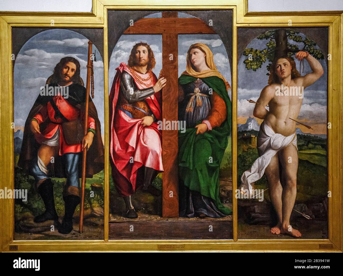 Italy Lombardy Milan Brera Art Gallery - Palma il Vecchio - Saints Elena and Constantine,  Saints Roch  and Sebastian Stock Photo