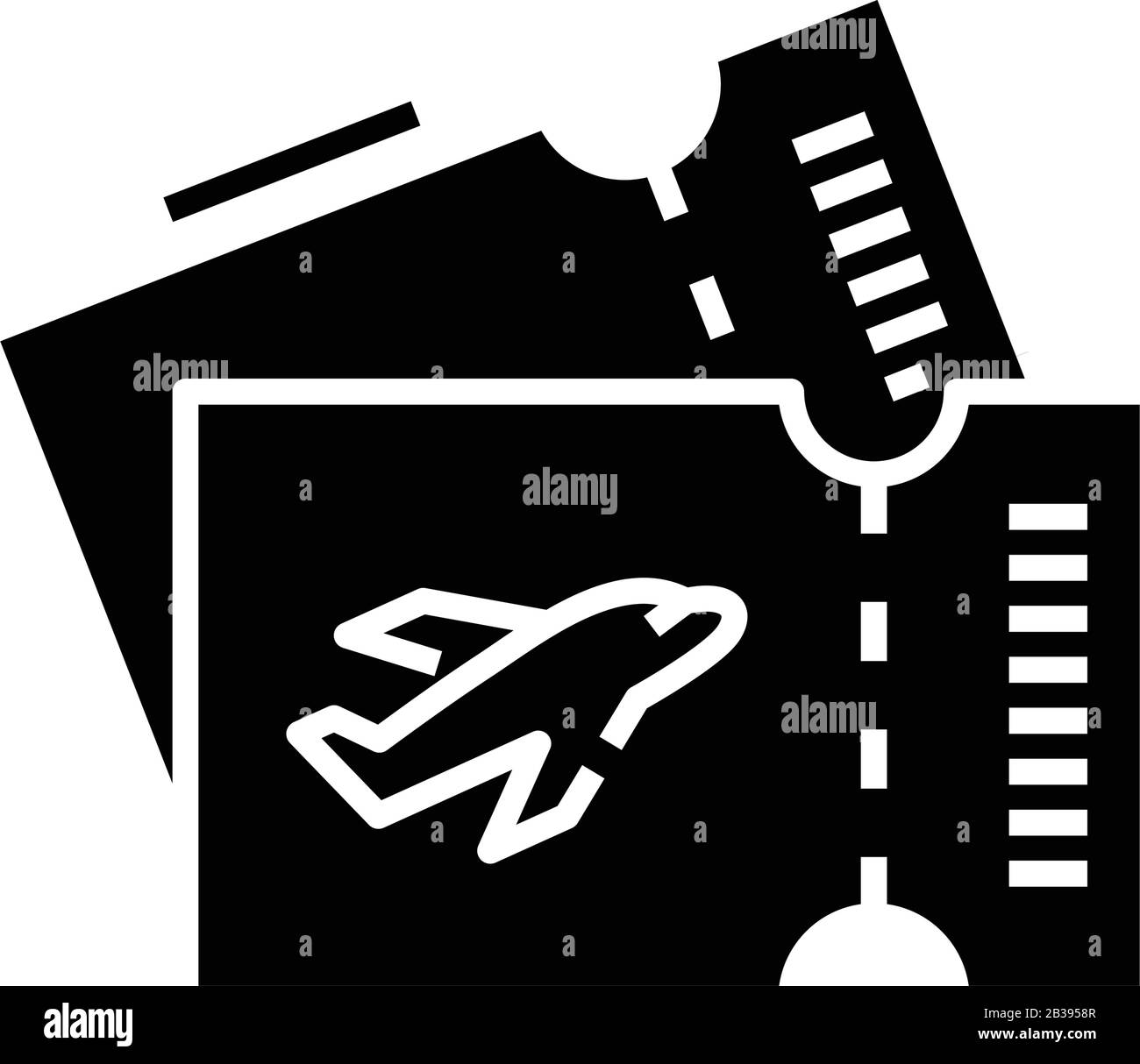 Plane tickets black icon, concept illustration, vector flat symbol, glyph sign. Stock Vector