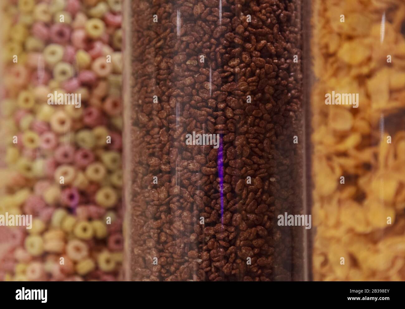 Selective Focused Variety of Breakfast Cereals Morning Meal; Crisp Dark