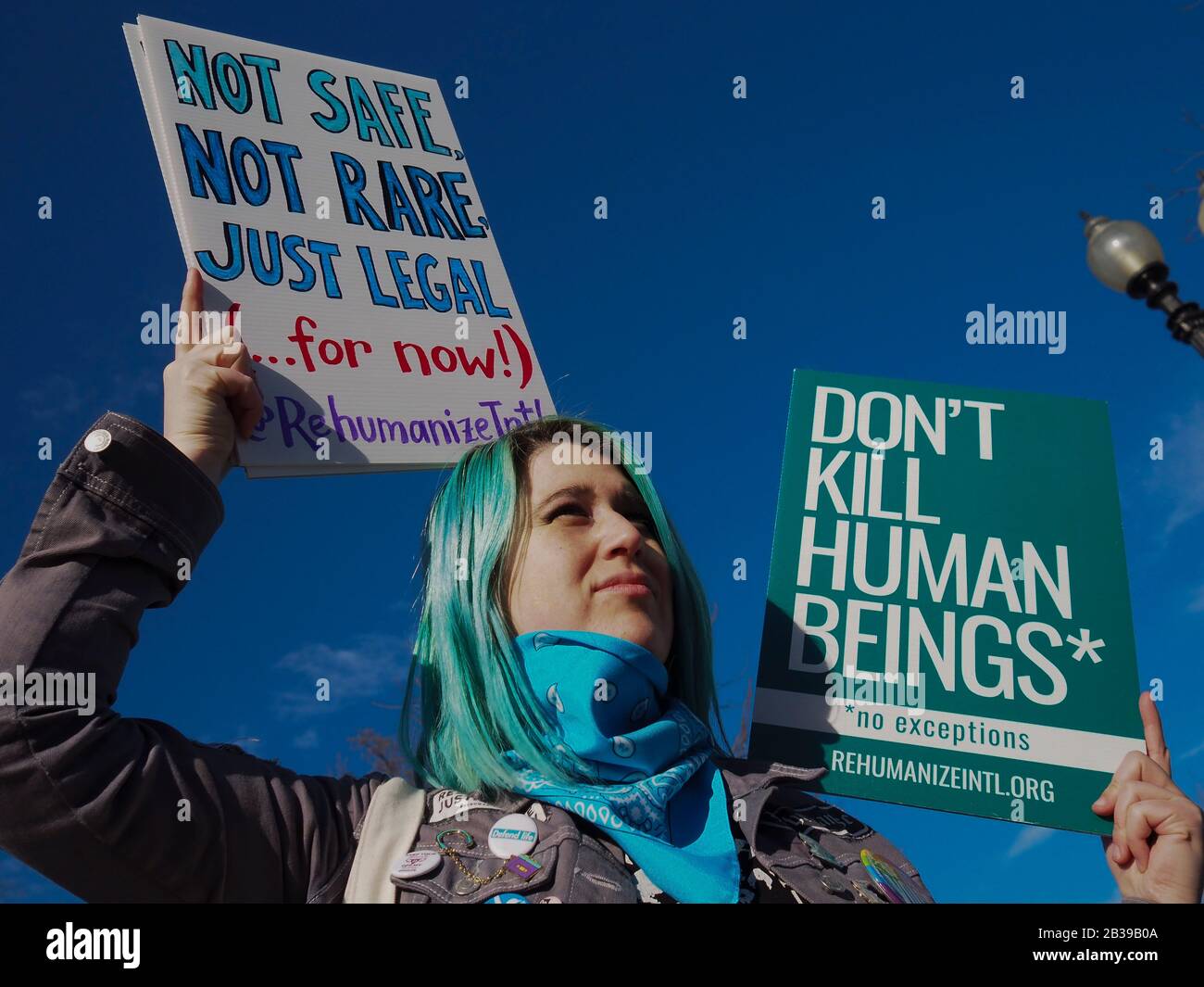 Washington, District of Columbia, USA. 4th Mar, 2020. A pro-life demonstrator voices her views in front of the US Supreme Court. Credit: Sue Dorfman/ZUMA Wire/Alamy Live News Stock Photo