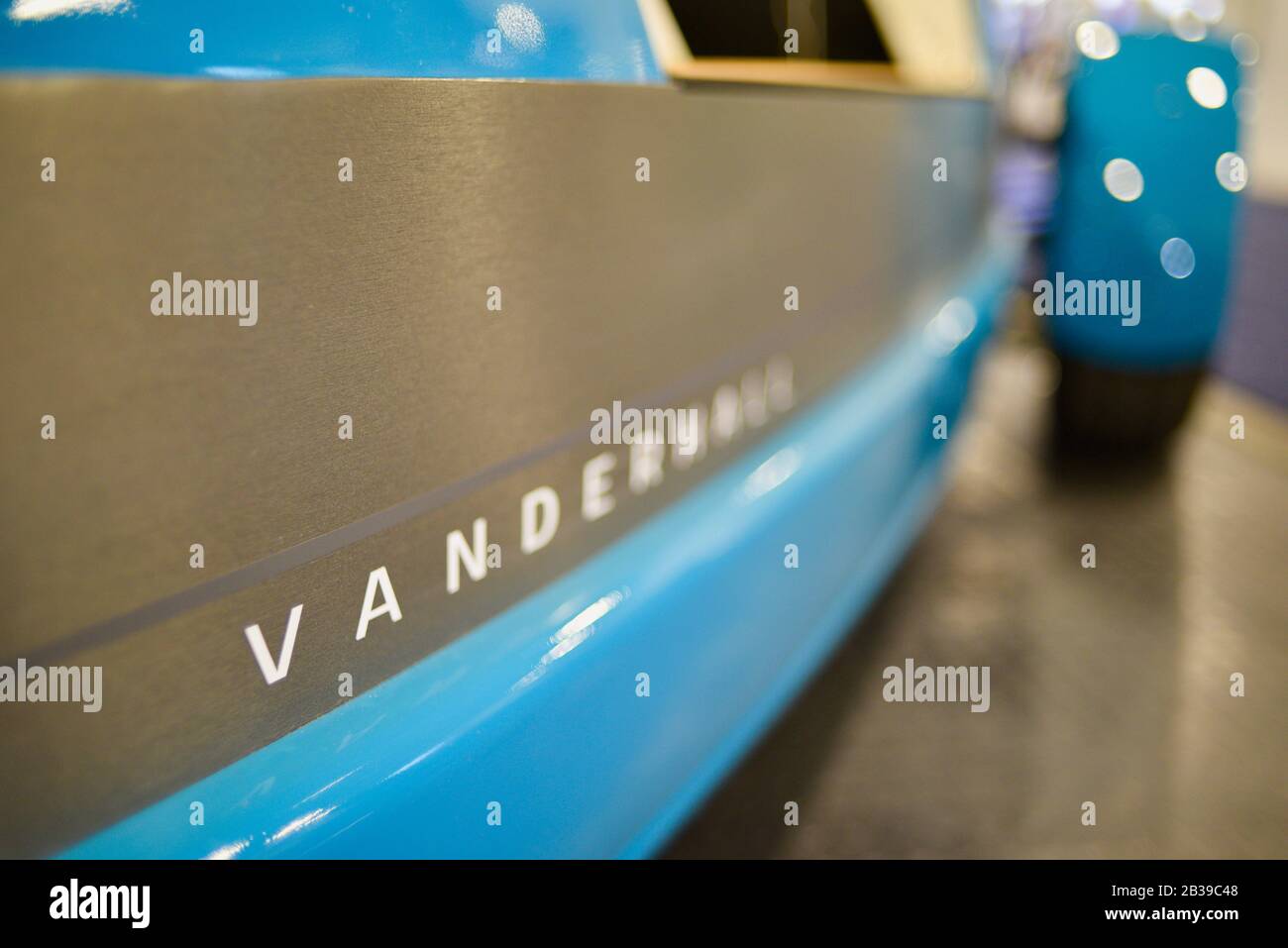 All-electric Vanderhall Edison 2 three-wheel roadster (classified as motorcycle trike) on display at CES world's largest trade show Las Vegas, NV, USA Stock Photo