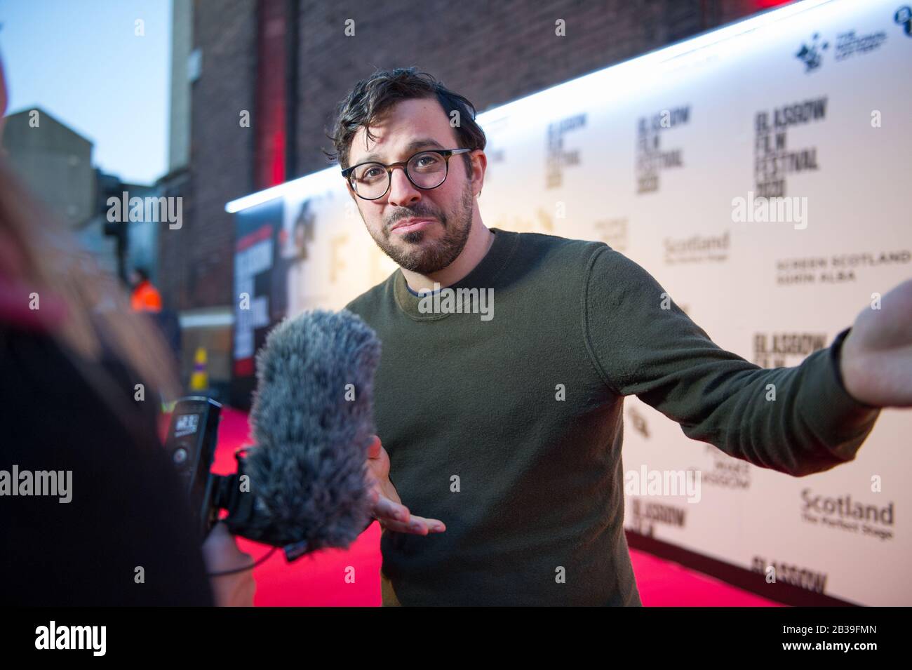 Glasgow, UK. 4th Mar, 2020. Pictured: Simon Bird - Actor. Scottish Premiere of the film, Days of the Bagnold Summer, on the red carpet of the Glasgow Film Theatre at the Glasgow Film Festival 2020. Credit: Colin Fisher/Alamy Live News Stock Photo