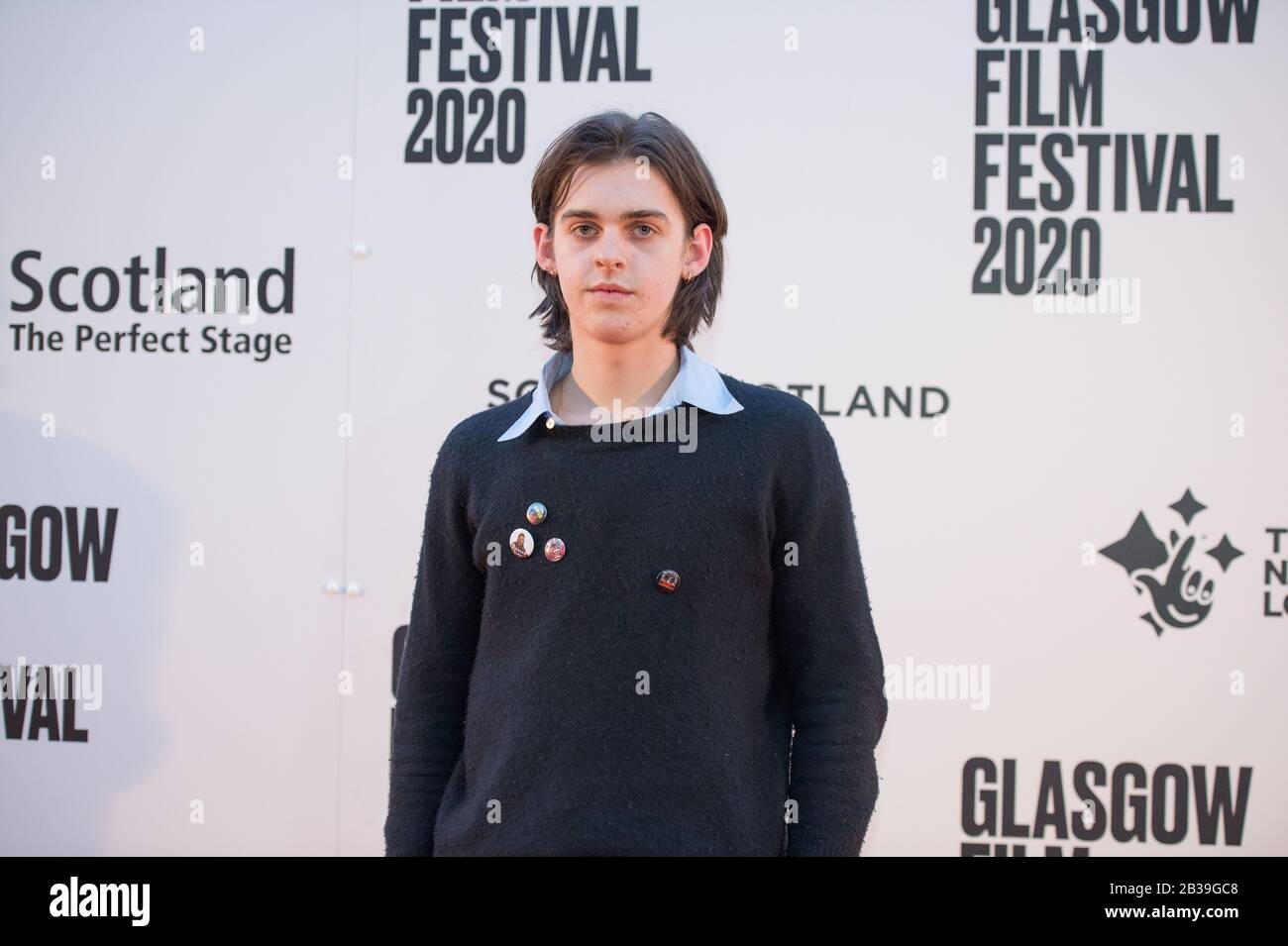 Glasgow, UK. 4th Mar, 2020. Pictured: Earl Cave - Actor. Scottish Premiere of the film, Days of the Bagnold Summer, on the red carpet of the Glasgow Film Theatre at the Glasgow Film Festival 2020. Credit: Colin Fisher/Alamy Live News Stock Photo