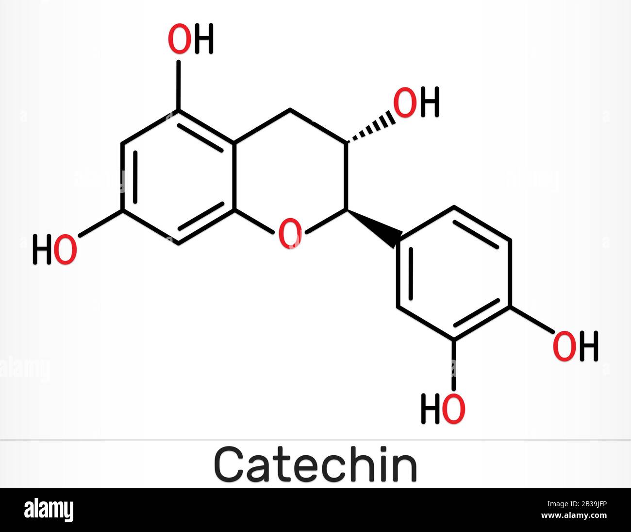 Catechin, flavonoid, C15H14O6 molecule. It is flavanol, a type of natural phenol and antioxidant