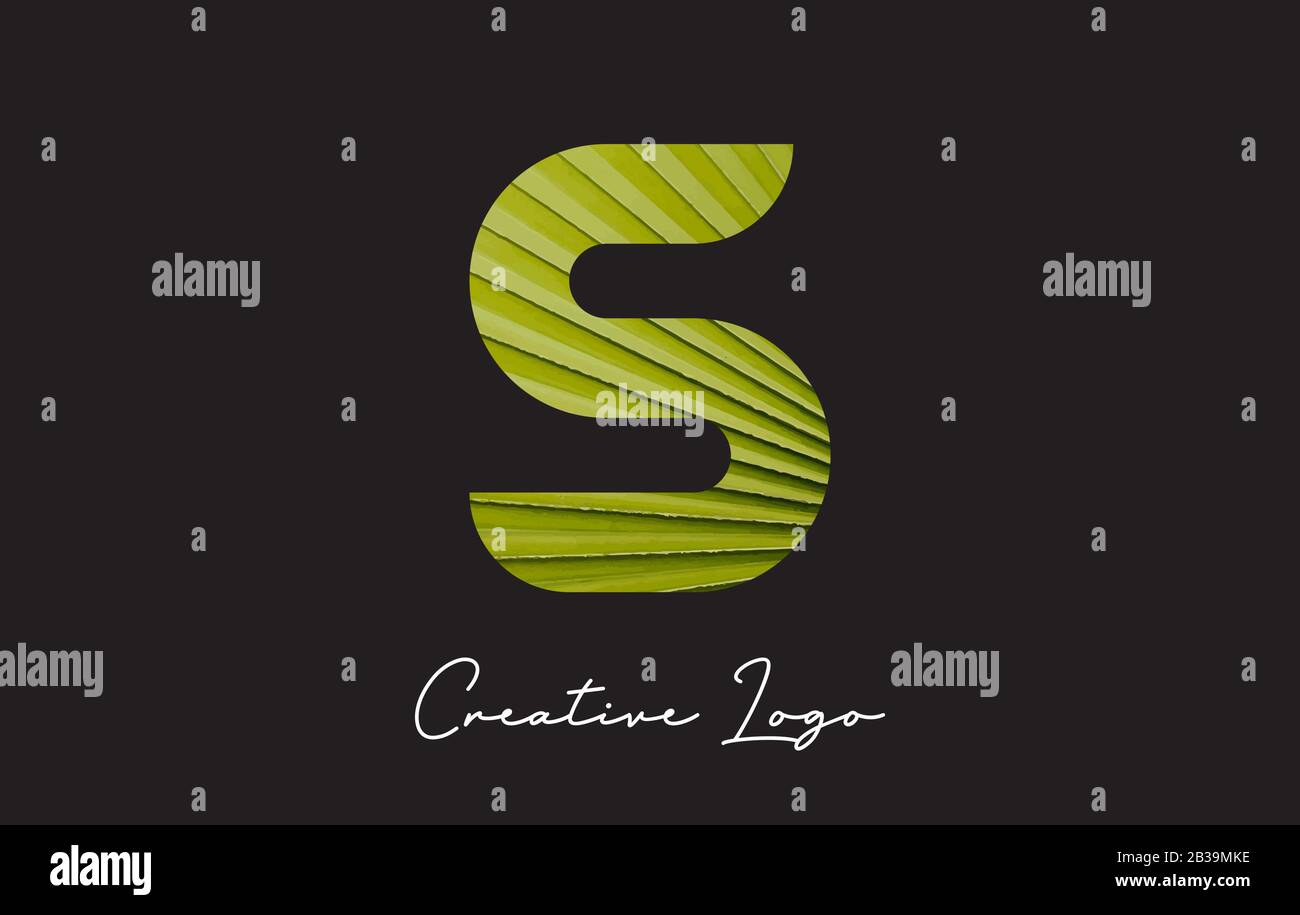 S Letter Logo with Palm Tree Leaf Pattern Design Vector Illustration. Stock Vector