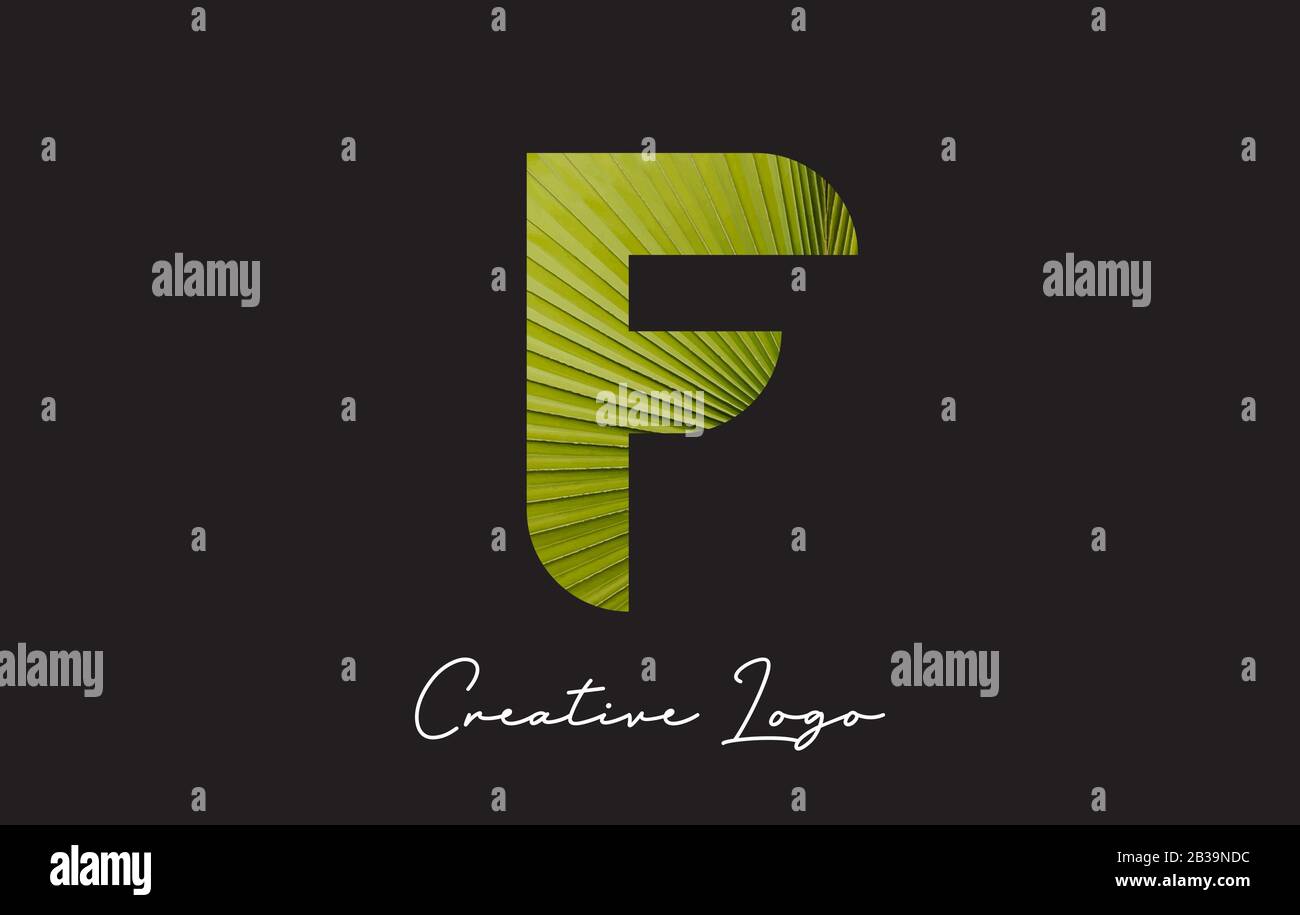 F Letter Logo with Palm Tree Leaf Pattern Design Vector Illustration. Stock Vector