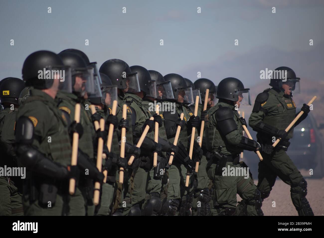 Border Patrol Agents Conduct Trial to Stop Migrants Should They Want to Cross the Border Stock Photo