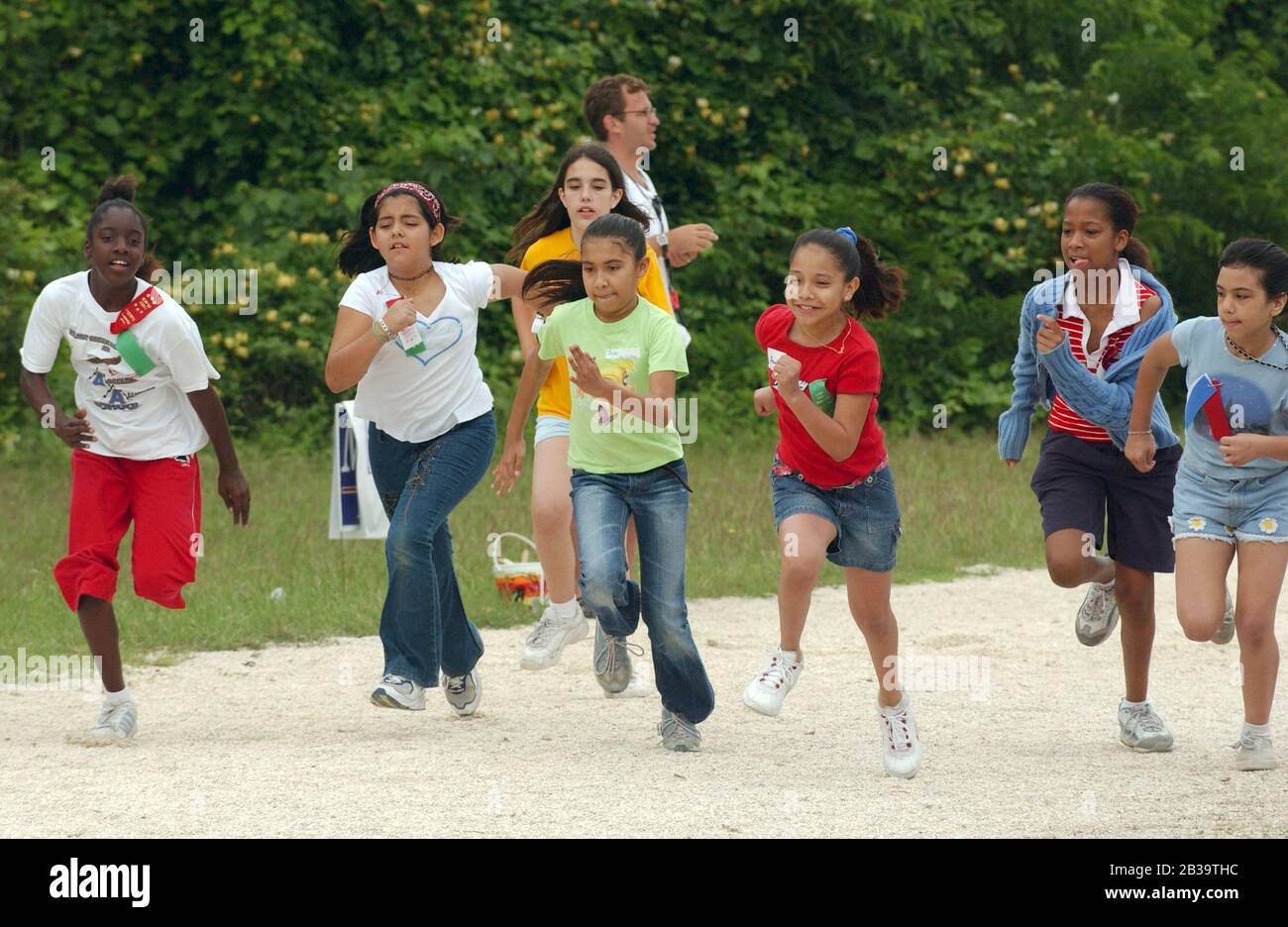 Austin Texas USA, circa 2004: Fourth-grade girls compete in mile run ...