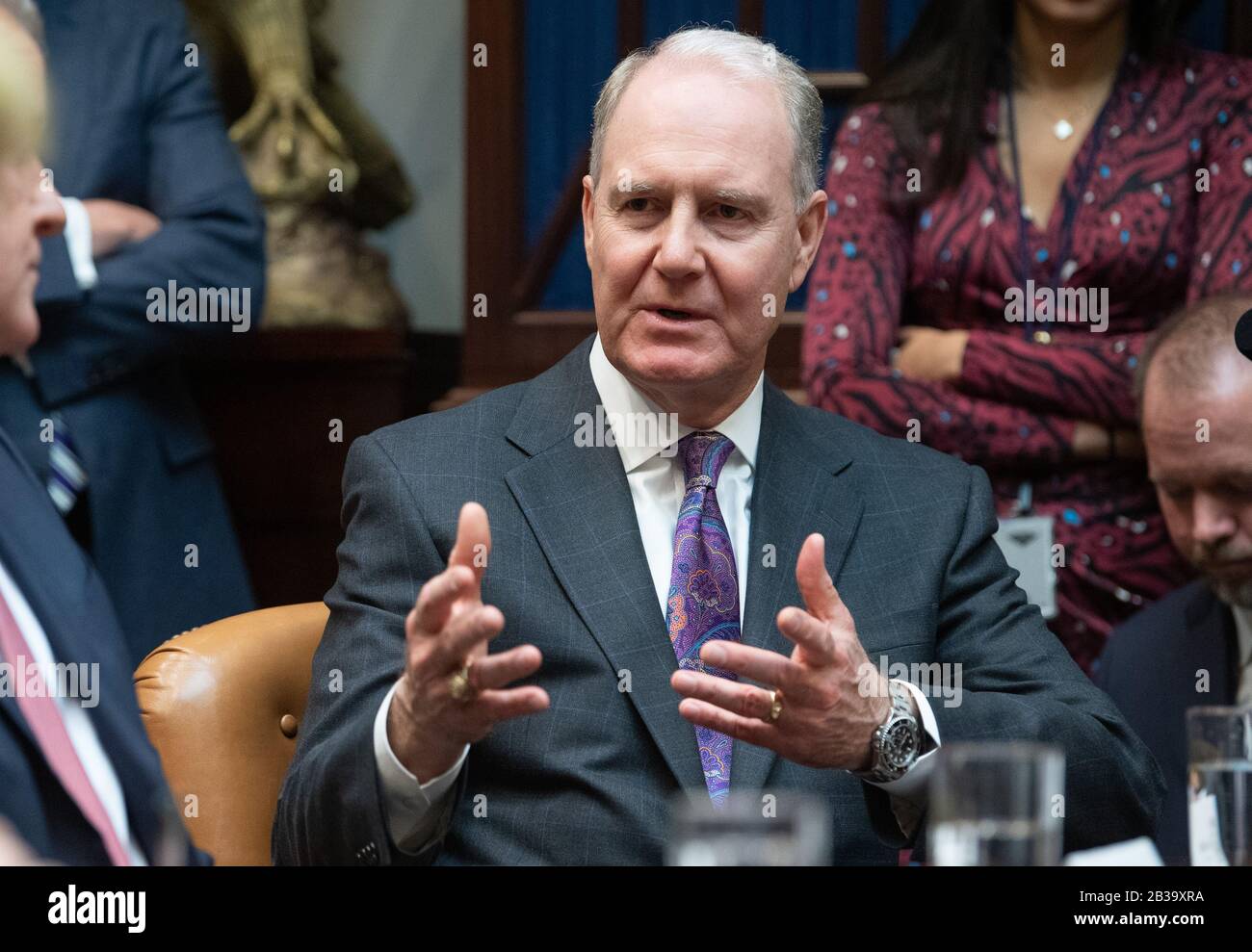 Washington, United States. 04th Mar, 2020. Southwest CEO Gary Kelly addresses President Donald Trump during a meeting of airline CEOs and their response to the Coronavirus outbreak, at the White House in Washington, DC Wednesday, March 4, 2020. There are now 130 known coronavirus cases throughout 13 states, with a U.S. death toll of nine. Photo by Kevin Dietsch/UPI Credit: UPI/Alamy Live News Stock Photo