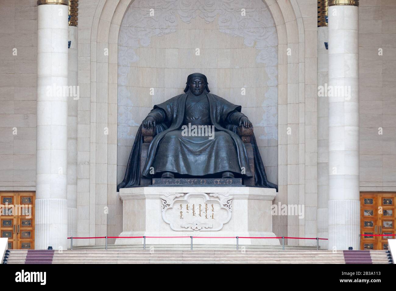Ulan Bator, Mongolia - July 31 2018: Monument to Genghis Khan at the Government Palace (Mongolian: Засгын газрын ордон, Zasgiin gazriin ordon). Stock Photo