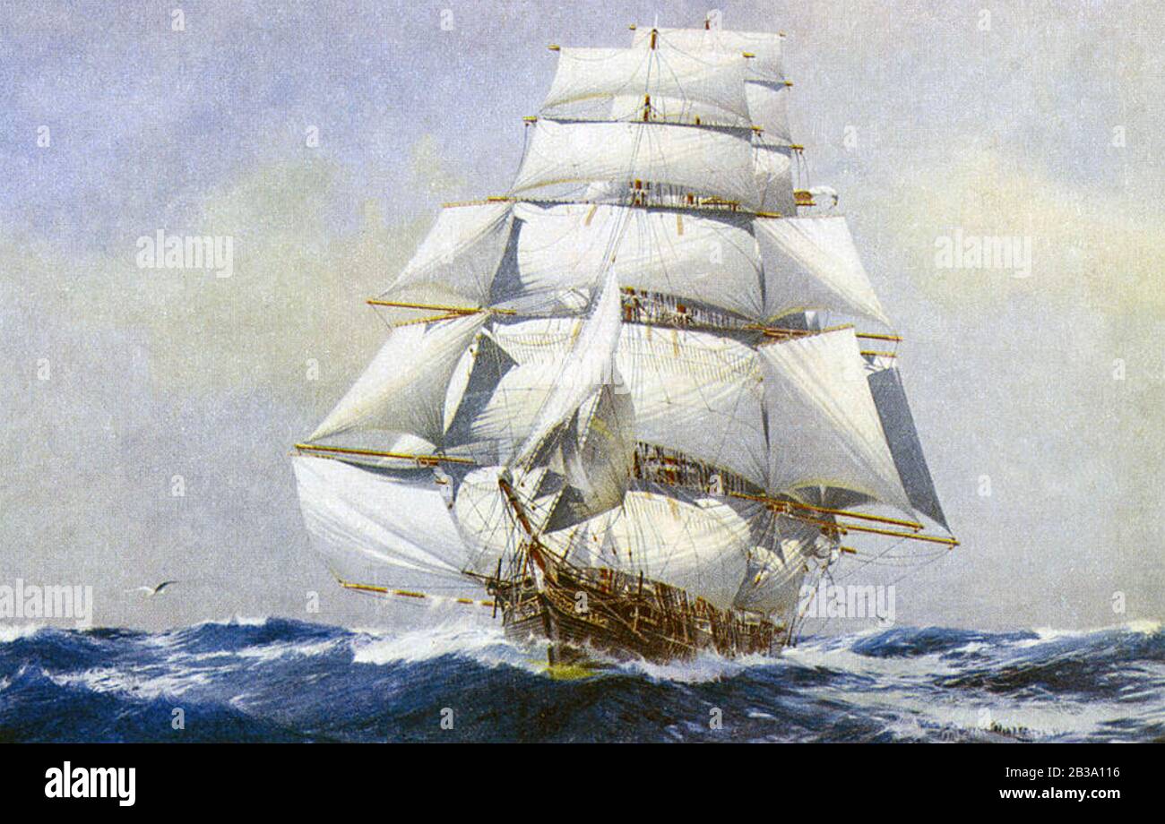 CLIPPER SHIP UNDER FULL SAIL in the 1850s Stock Photo