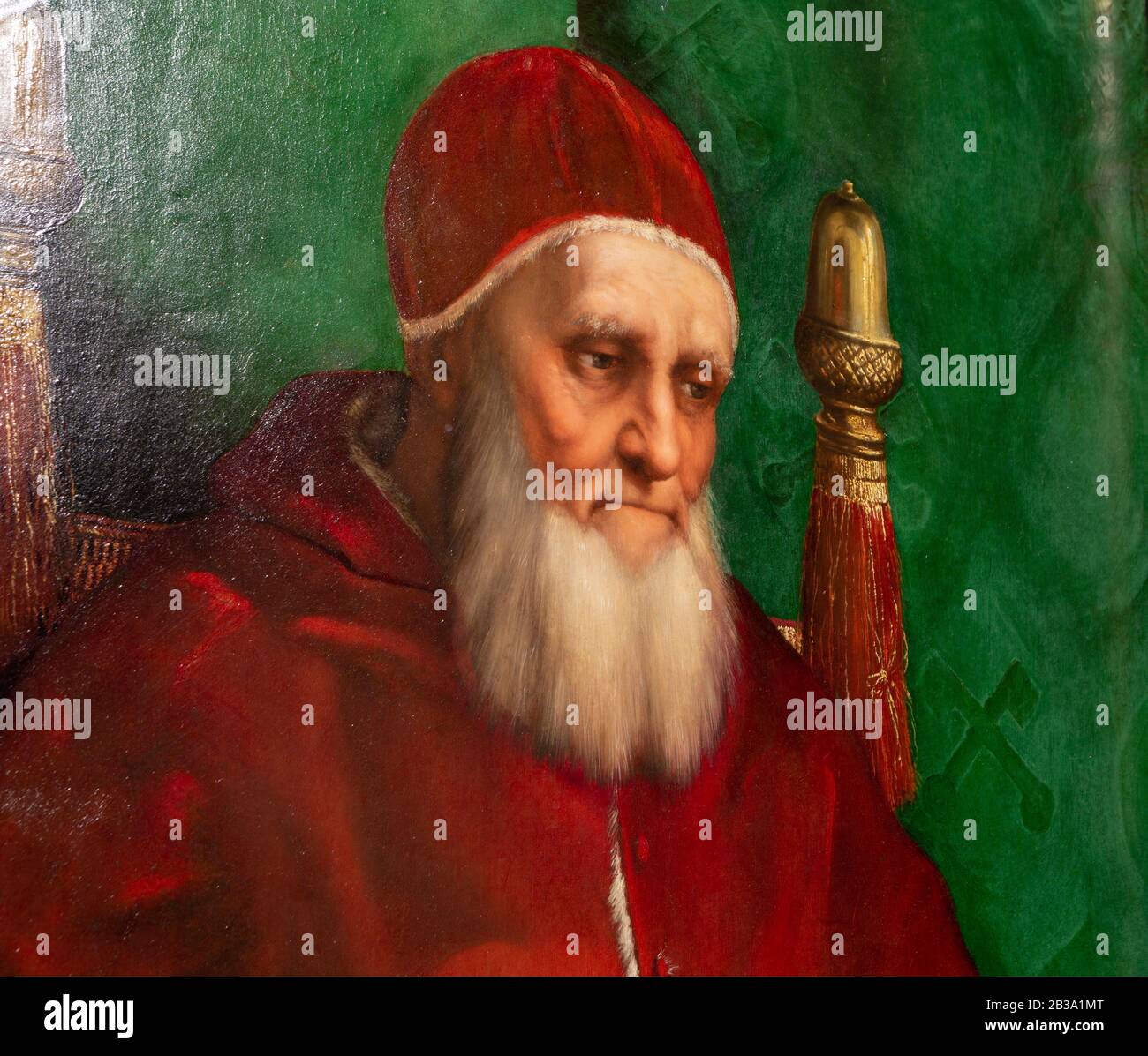 Close up of the Portrait of Pope Julius II by Italian artist Raphael on display at the exhibition, which runs from March 5th to June 2nd 2020 Stock Photo