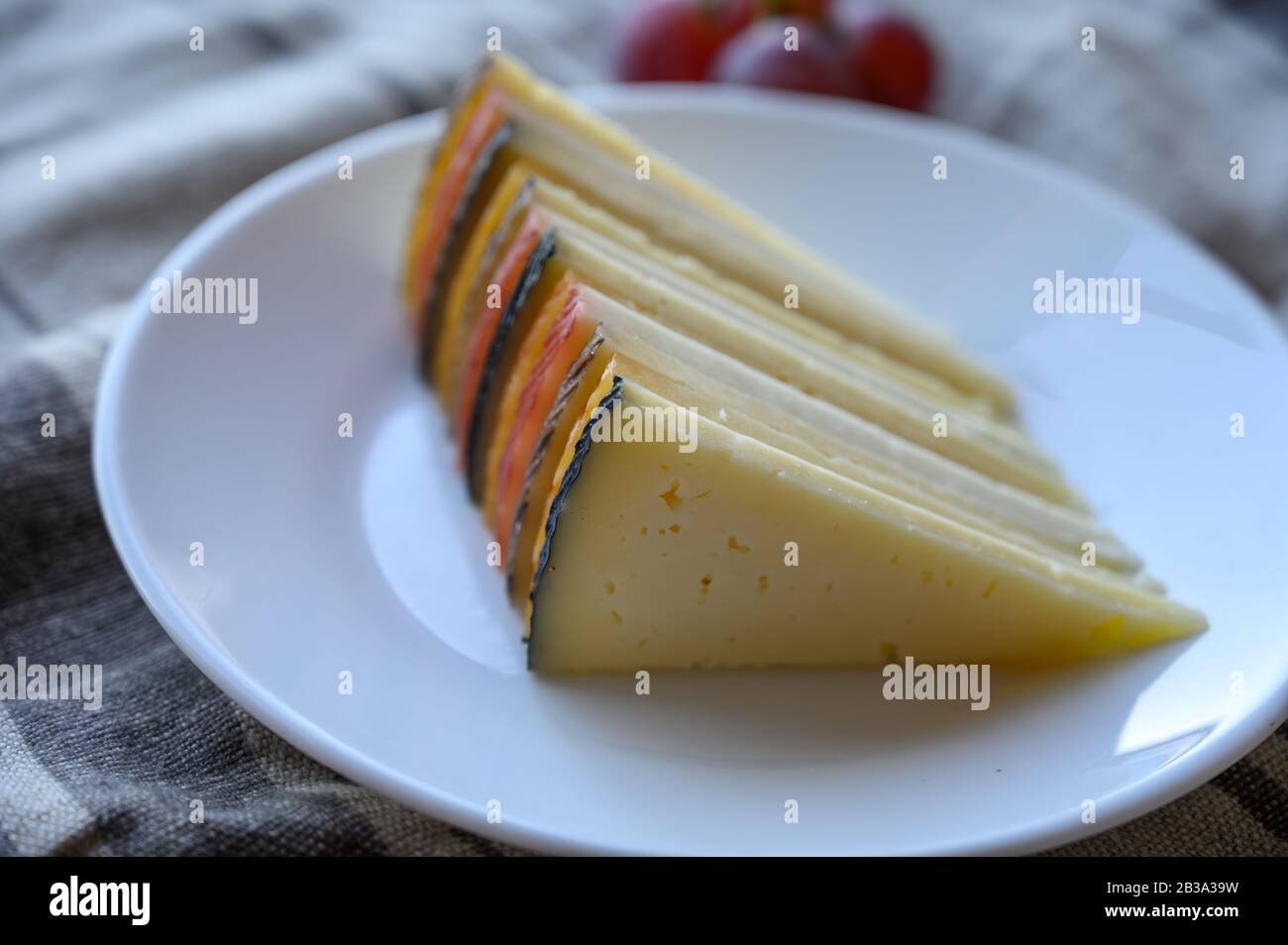 Cheese collection, variety of Spanish manchego cheese made from cow and