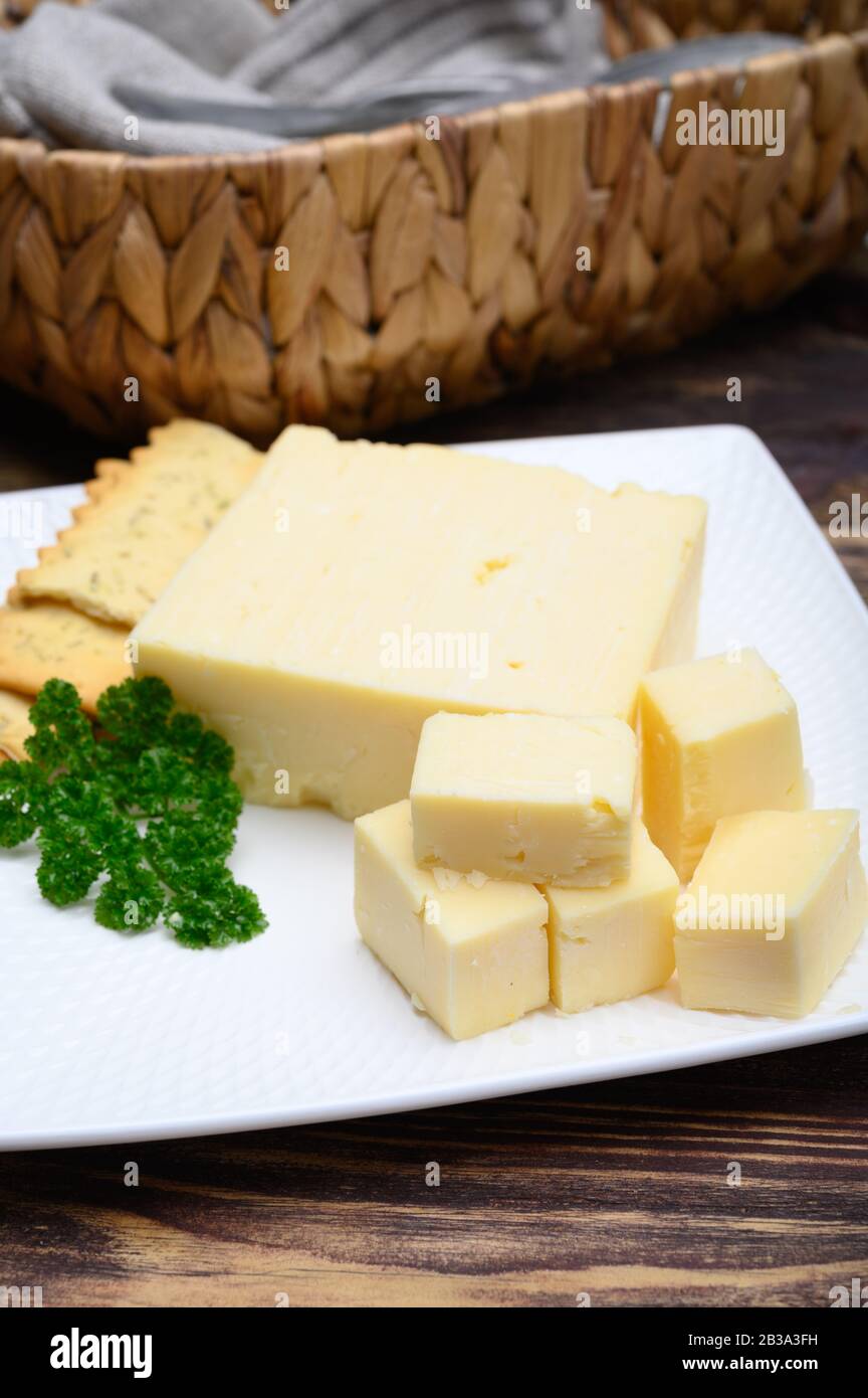 British hard cheeses made from cow milk matured cheddar from Somerset close up Stock Photo Alamy