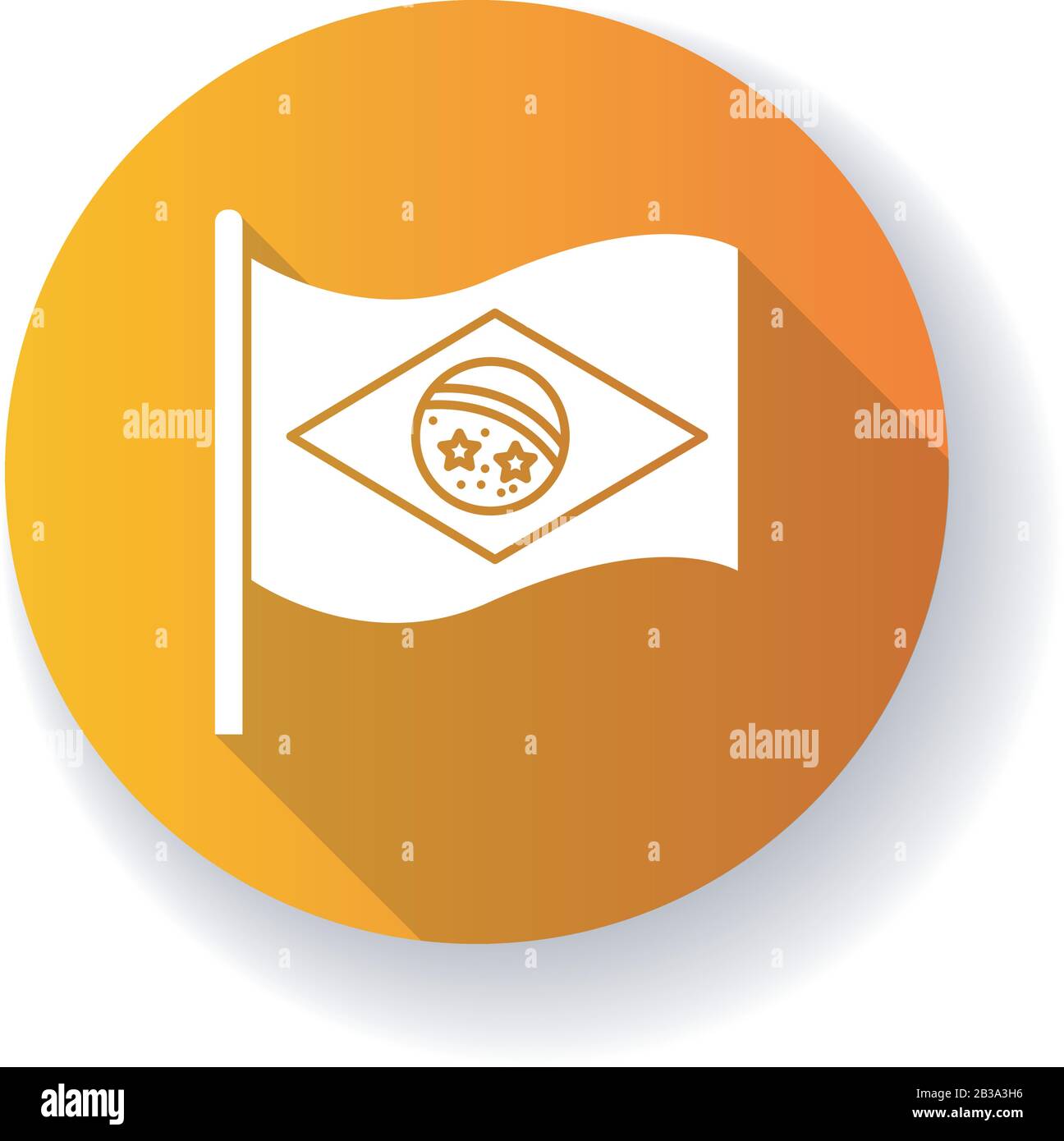 Flag of brazil orange flat design long shadow glyph icon. State symbol. Constellation over Rio de Janeiro. South american country independence Stock Vector