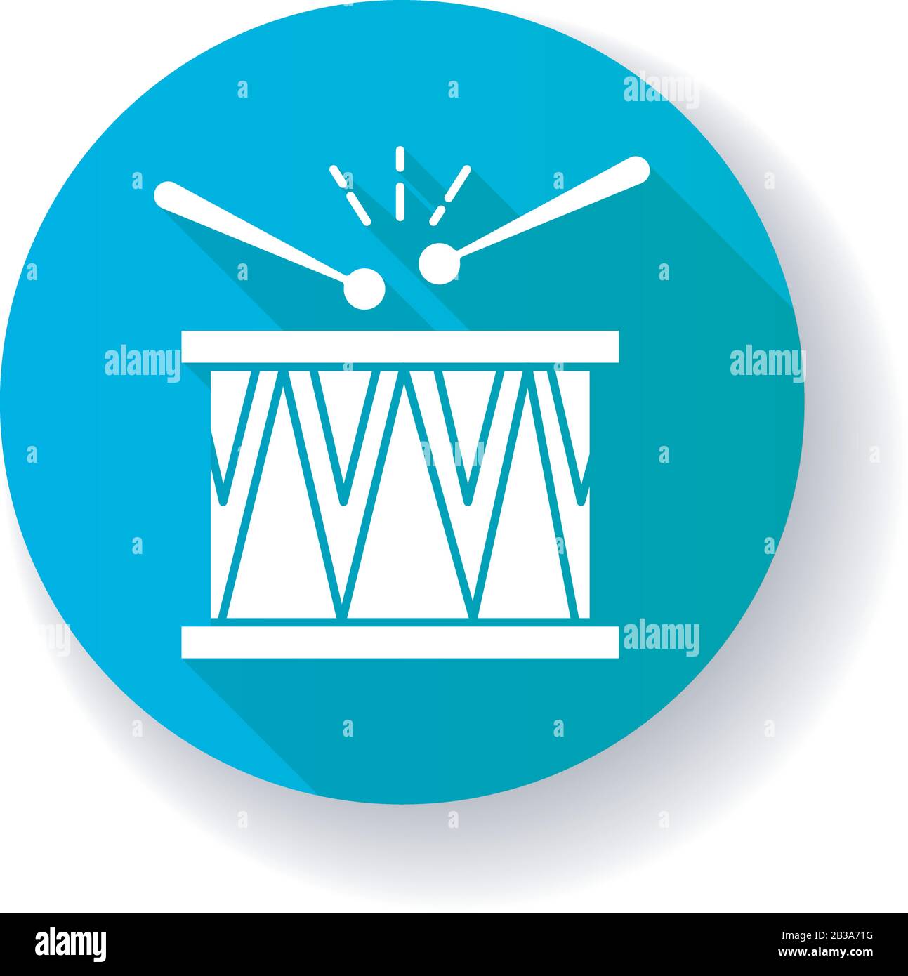 Drum with drumsticks blue flat design long shadow glyph icon. Musical ...