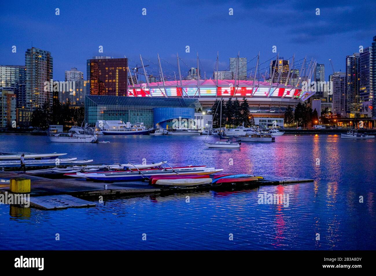 BC Place Stadium, illuminated with flags of the world, Vancouver