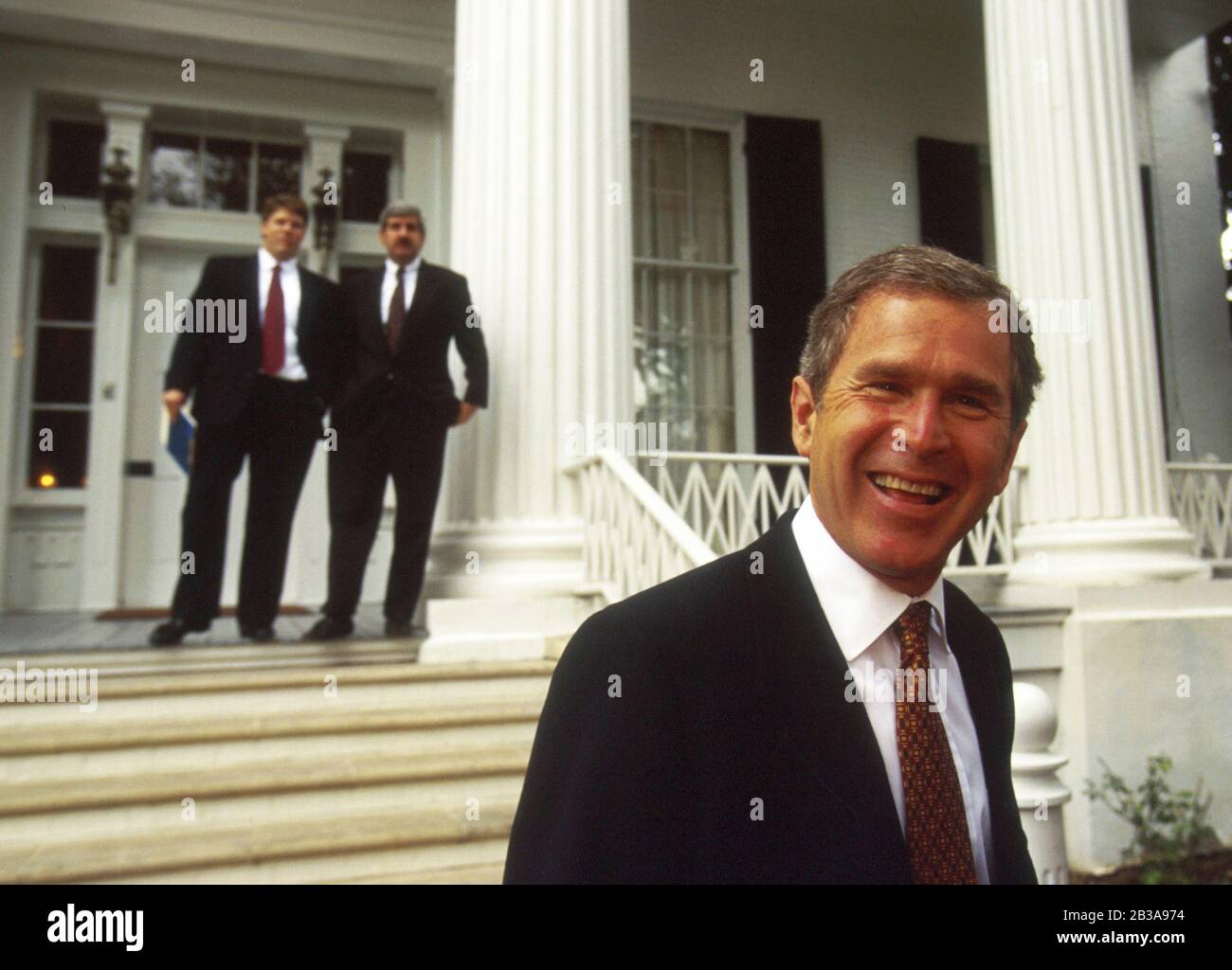 Austin, Texas USA, 1996: Texas Governor George W. Bush  waiting for Bob Dole's arrival at the Governor's Mansion. ©Bob Daemmrich Stock Photo