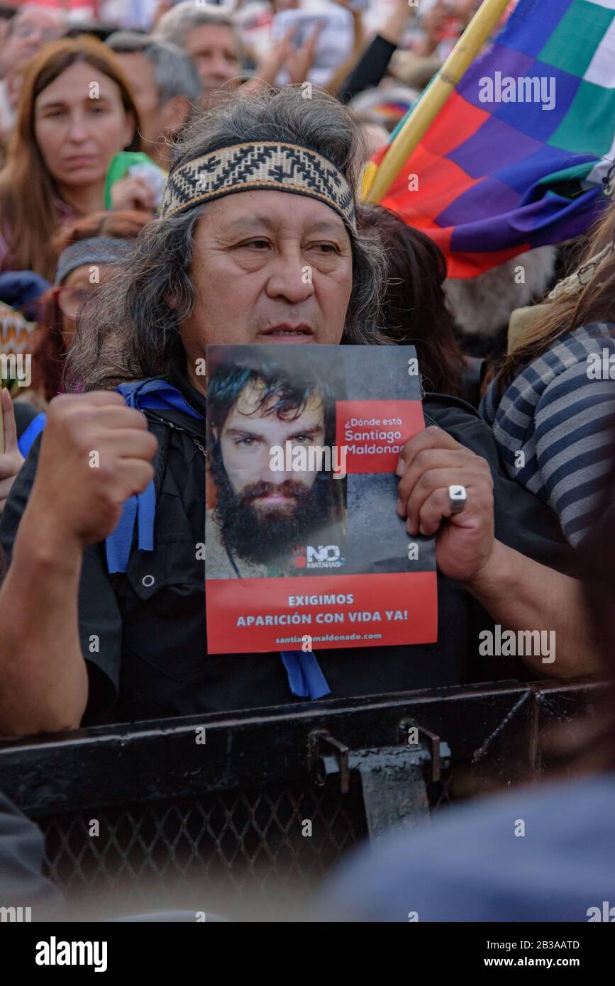 Mobilization calling for justice for the first month of forced disappearance followed by death of Santiago Maldonado Stock Photo
