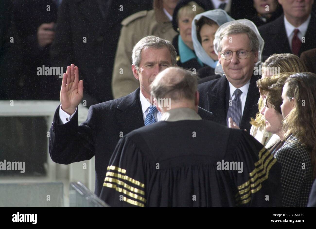 Washington, D.C. USA, Jan. 20 2001:  Pres. George W. Bush takes the oath of office as the 43rd President of the United States during inaugural ceremony. ©Bob Daemmrich Stock Photo