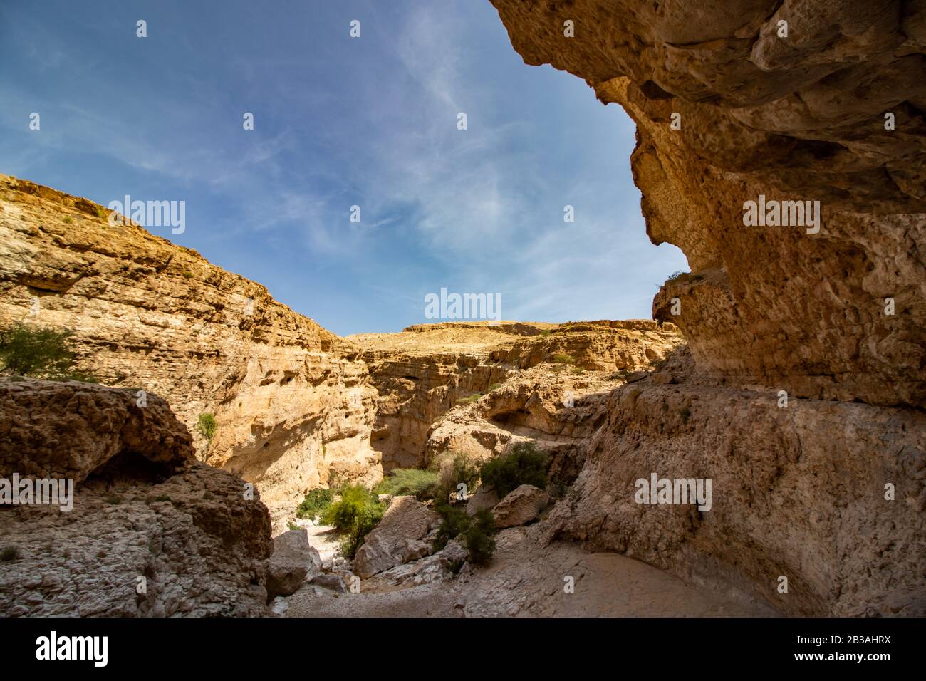 Inside at canyon of Wadi Bani Khalid near Bidiyya in Oman Stock Photo