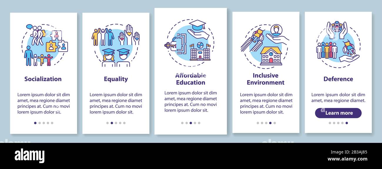 Inclusive education onboarding mobile app page screen with concepts ...